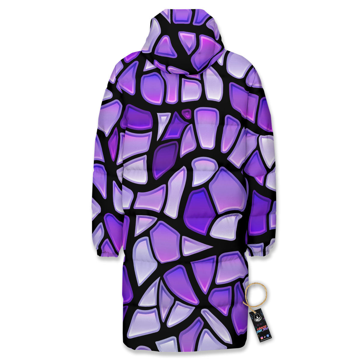Stained Glass Mosaic Purple Print Long Down Jacket-grizzshop