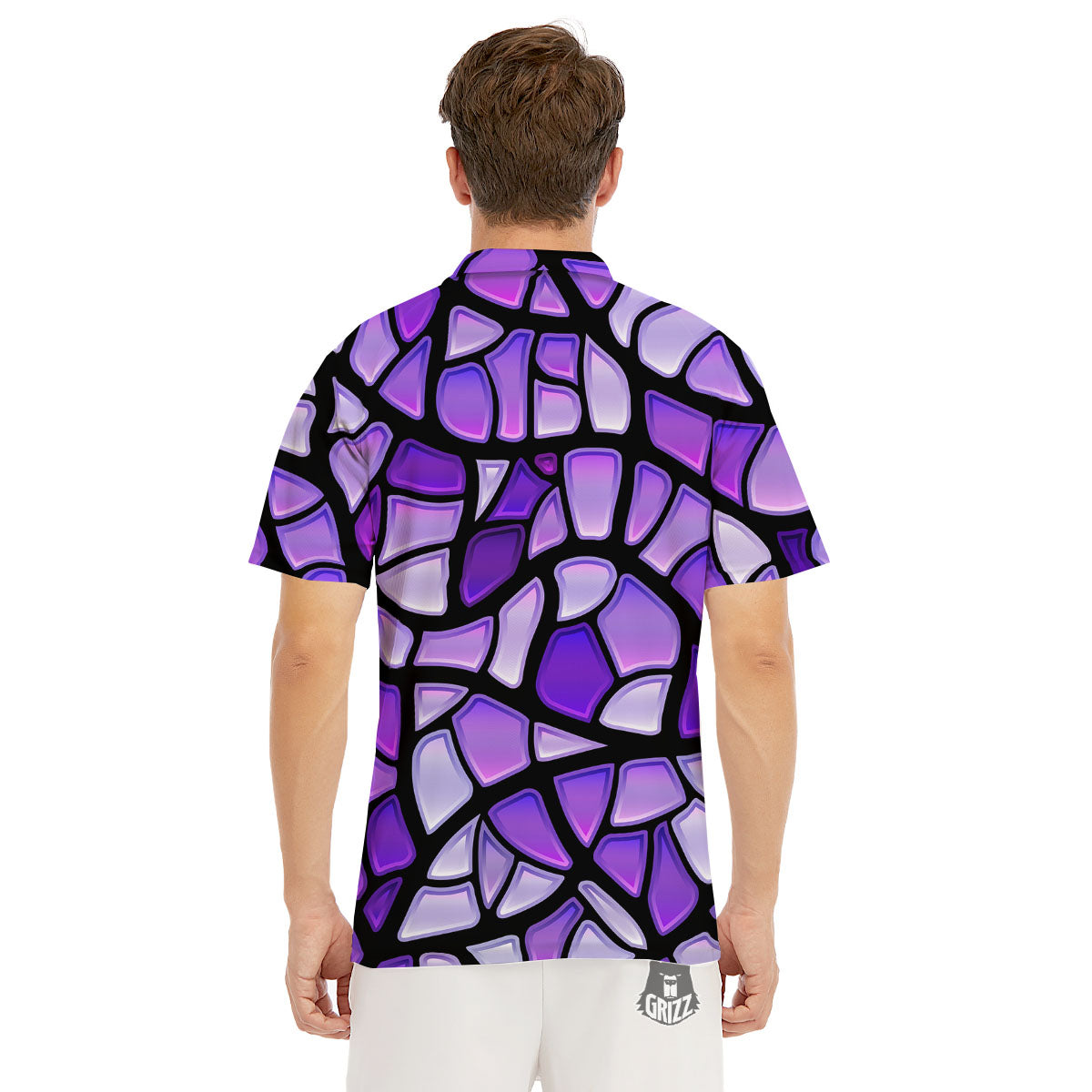Stained Glass Mosaic Purple Print Men's Golf Shirts-grizzshop