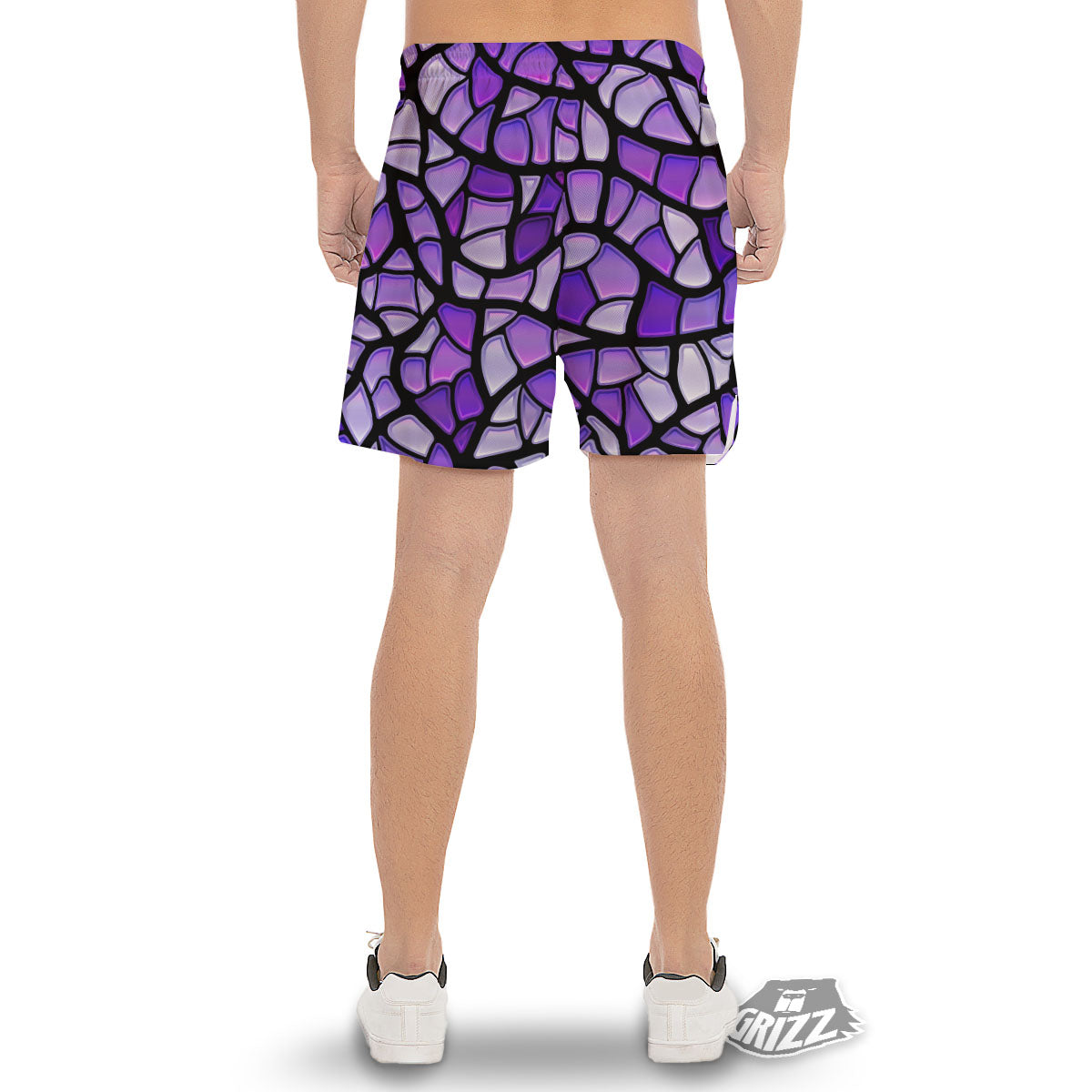 Stained Glass Mosaic Purple Print Men's Gym Shorts-grizzshop