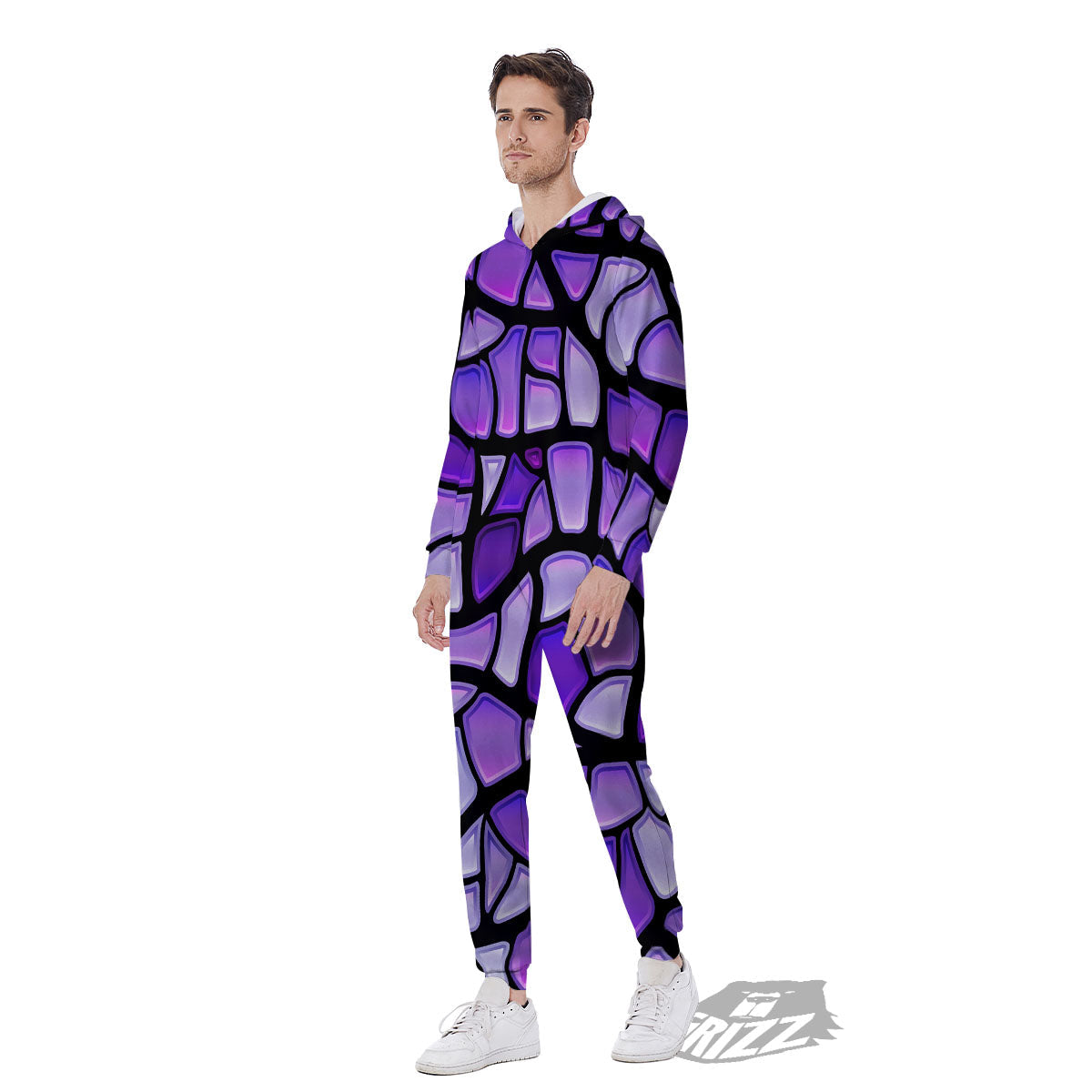 Stained Glass Mosaic Purple Print Men's Jumpsuit-grizzshop