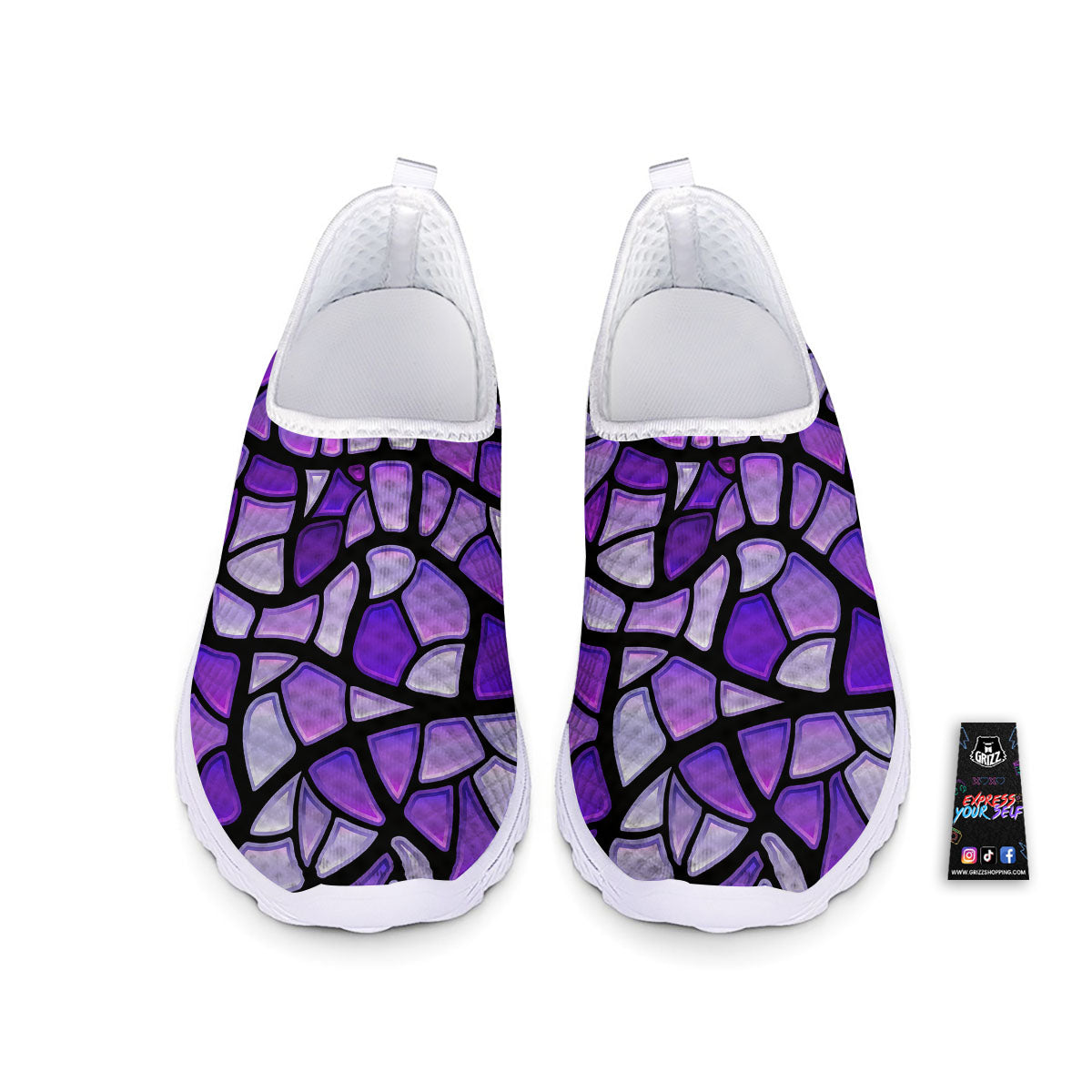 Stained Glass Mosaic Purple Print Nurse Shoes-grizzshop