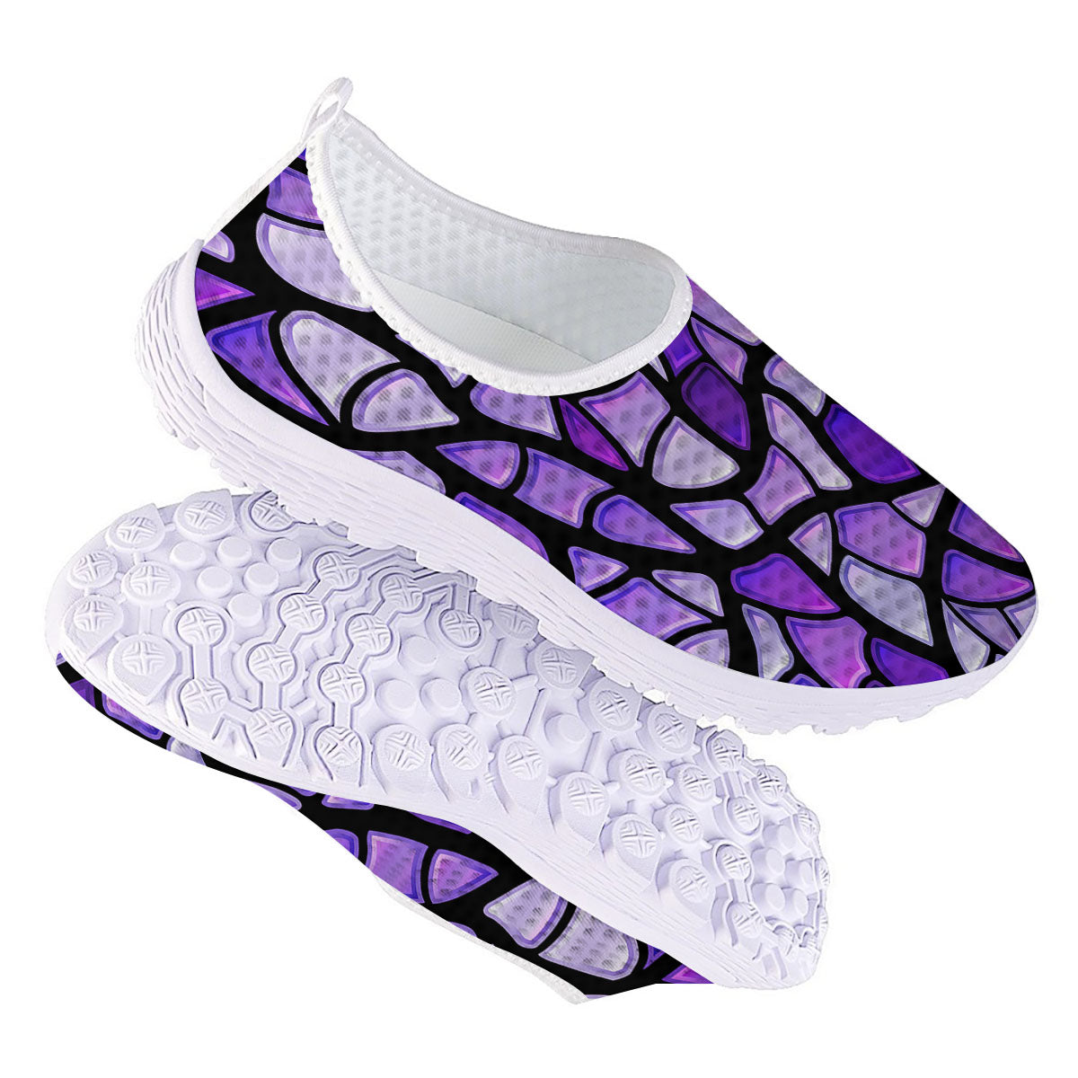 Stained Glass Mosaic Purple Print Nurse Shoes-grizzshop