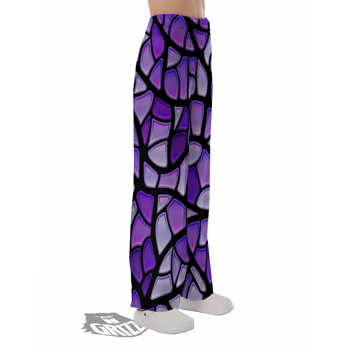 Stained Glass Mosaic Purple Print Pajama Pants-grizzshop
