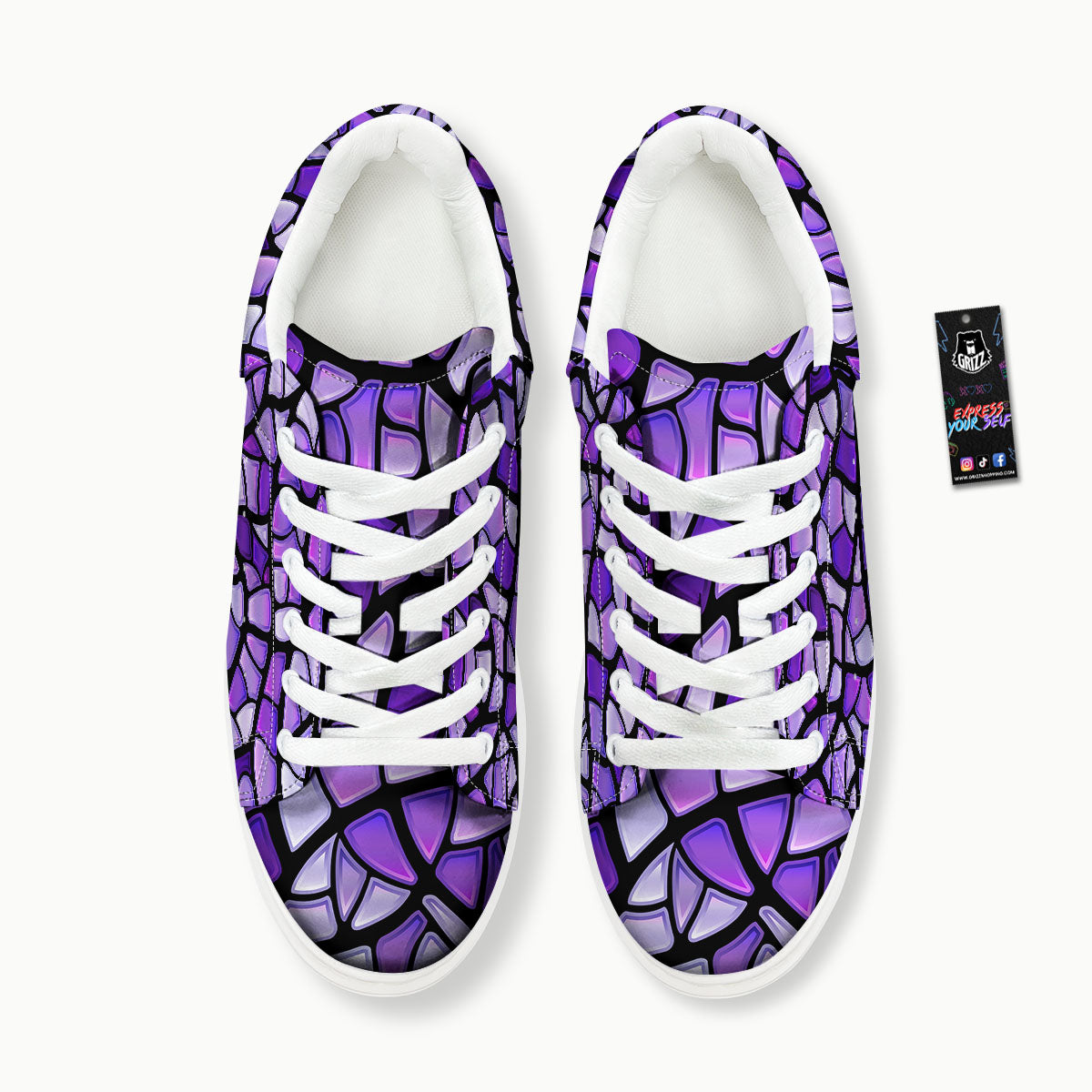 Stained Glass Mosaic Purple Print Platform Shoes-grizzshop