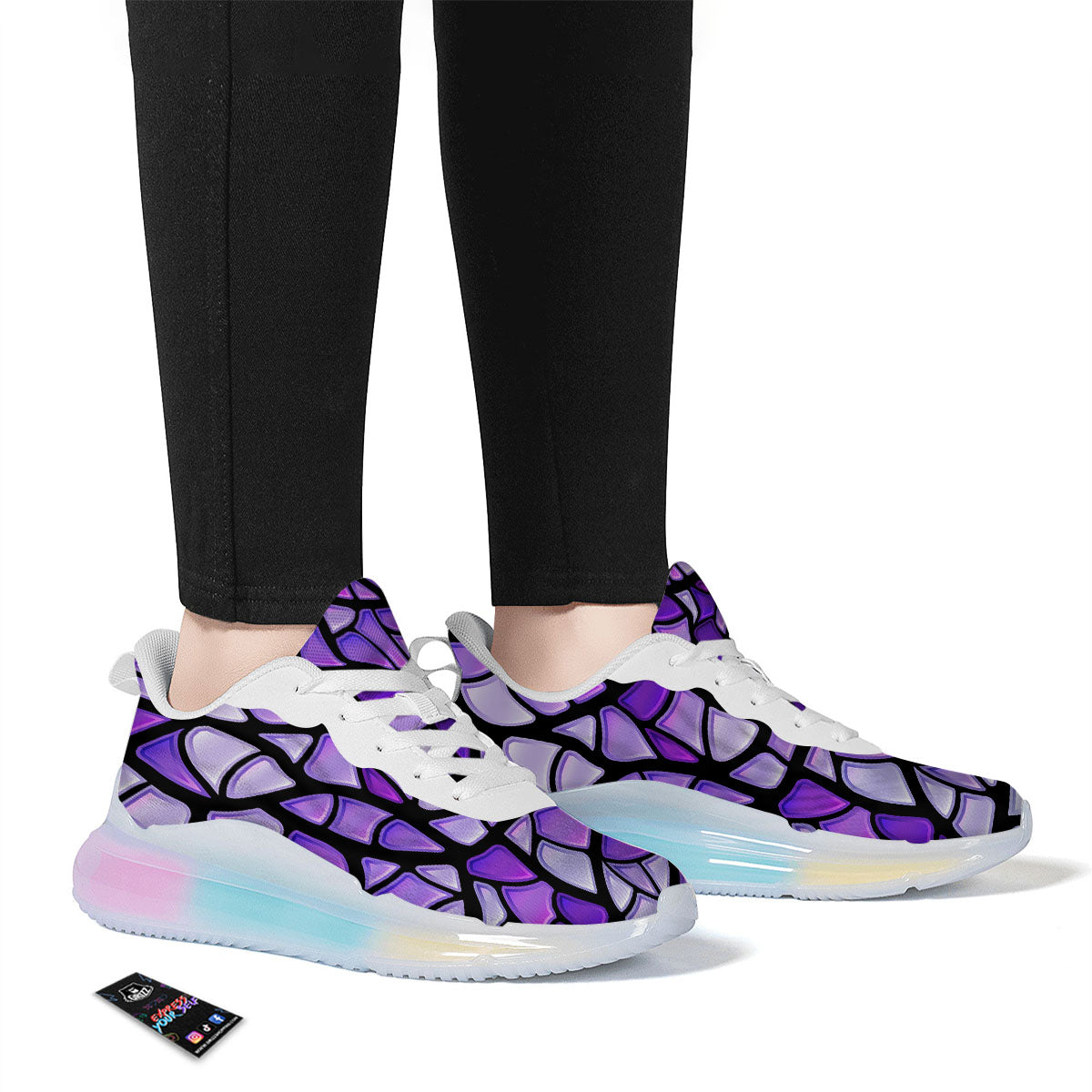 Stained Glass Mosaic Purple Print Running Sneakers-grizzshop