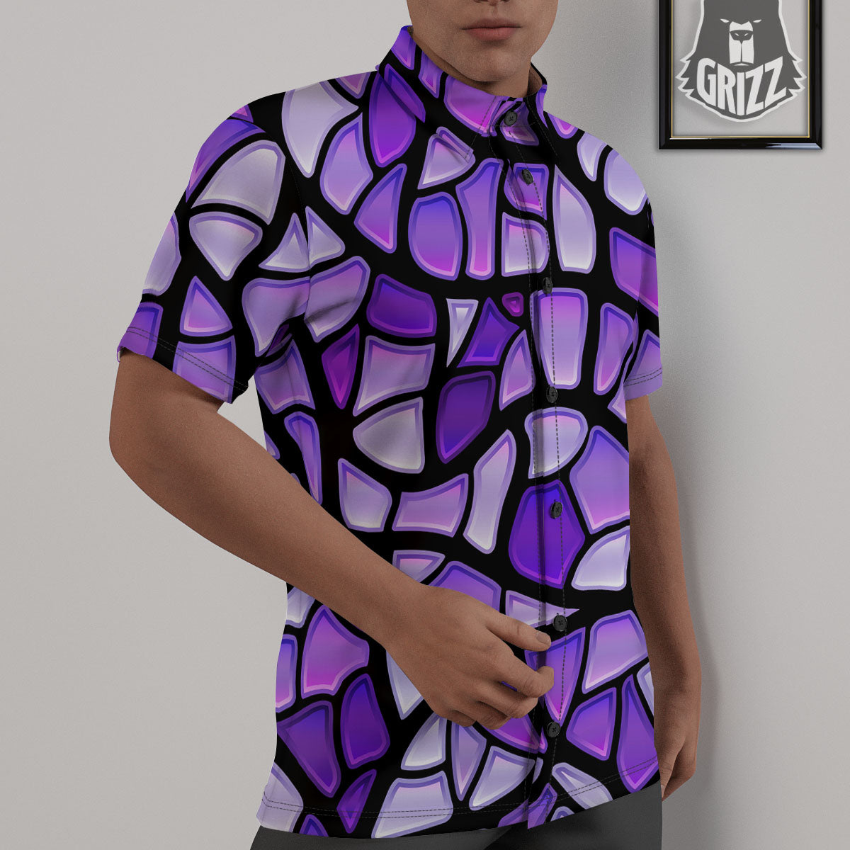 Stained Glass Mosaic Purple Print Untucked Shirts-grizzshop