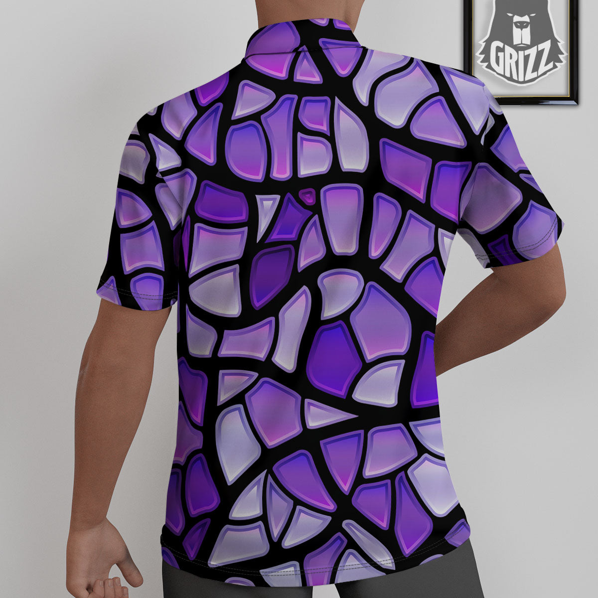Stained Glass Mosaic Purple Print Untucked Shirts-grizzshop