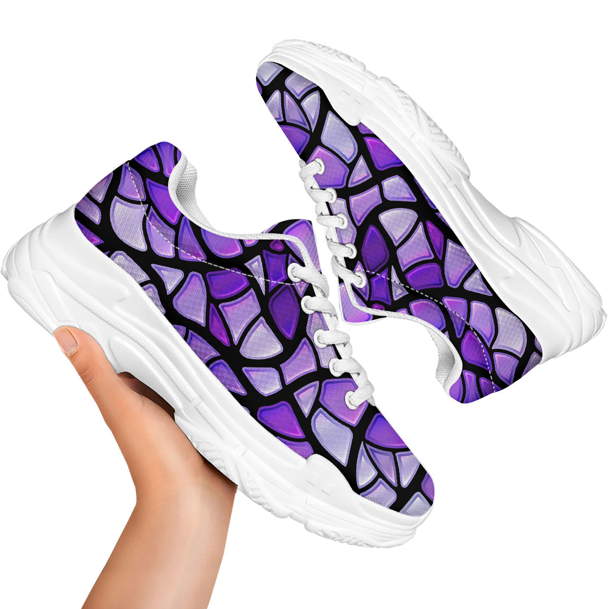 Stained Glass Mosaic Purple Print White Chunky Shoes-grizzshop