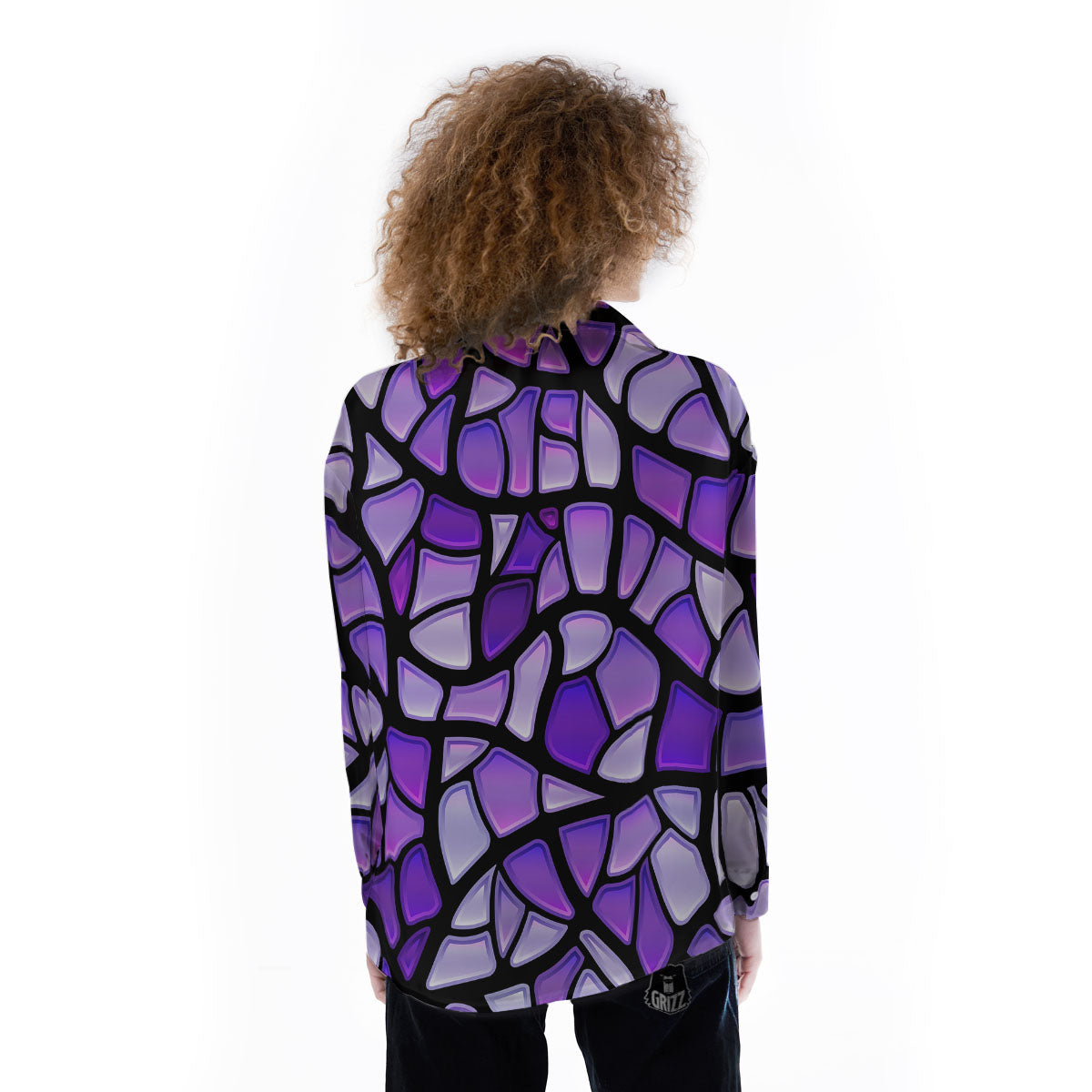Stained Glass Mosaic Purple Print Women's Long Sleeve Shirts-grizzshop