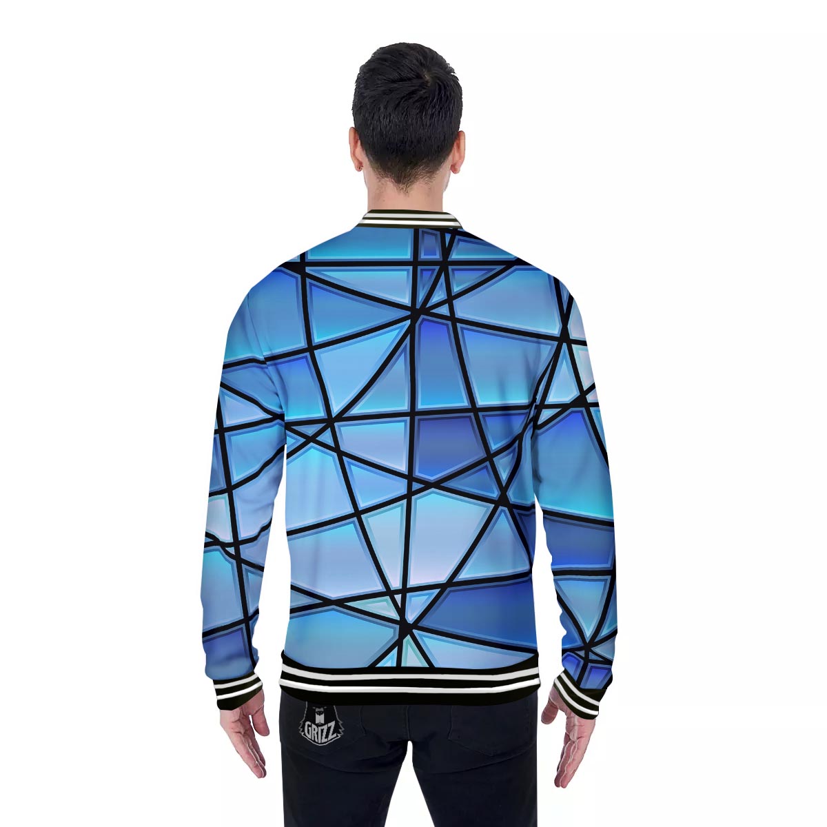 Stained Glass Mosaic Teal Print Baseball Jacket-grizzshop
