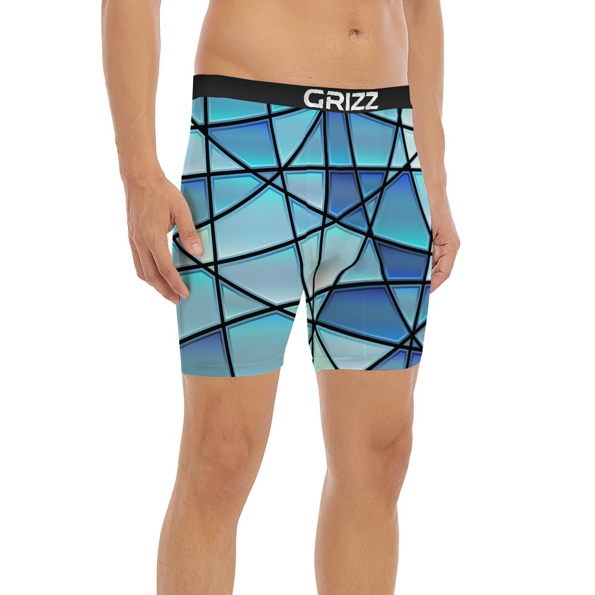 Stained Glass Mosaic Teal Print Boxer Briefs-grizzshop