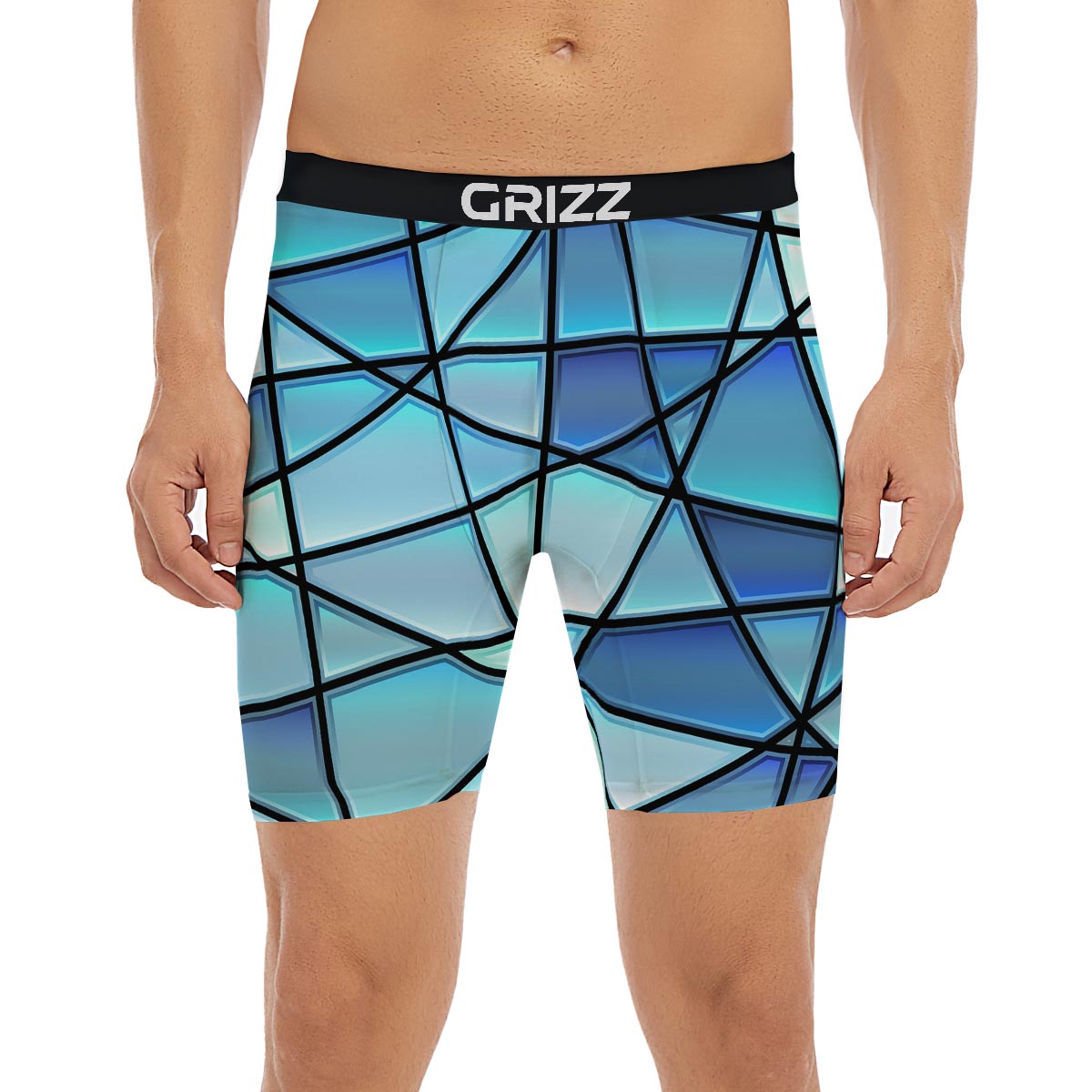 Stained Glass Mosaic Teal Print Boxer Briefs-grizzshop