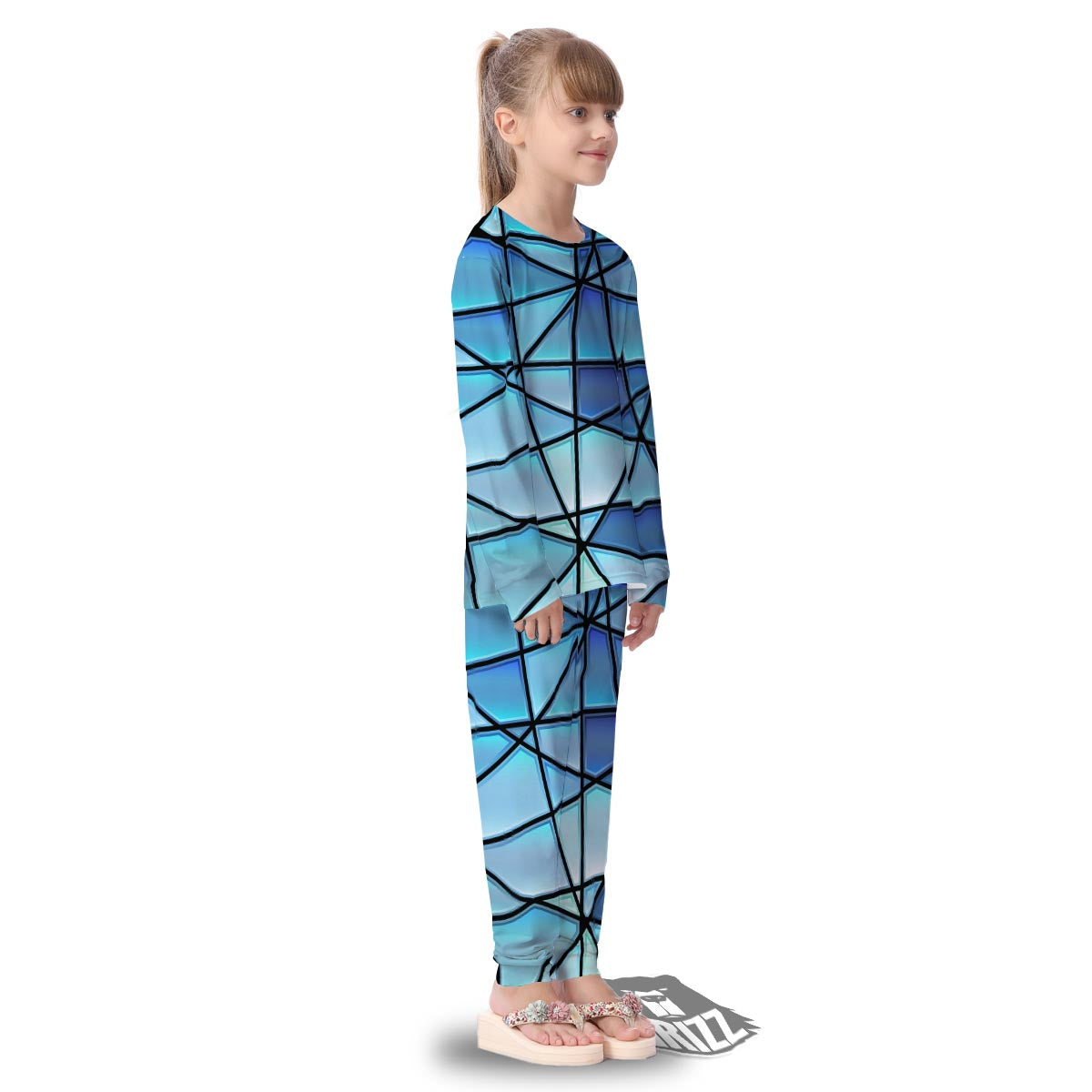 Stained Glass Mosaic Teal Print Kid's Pajamas-grizzshop