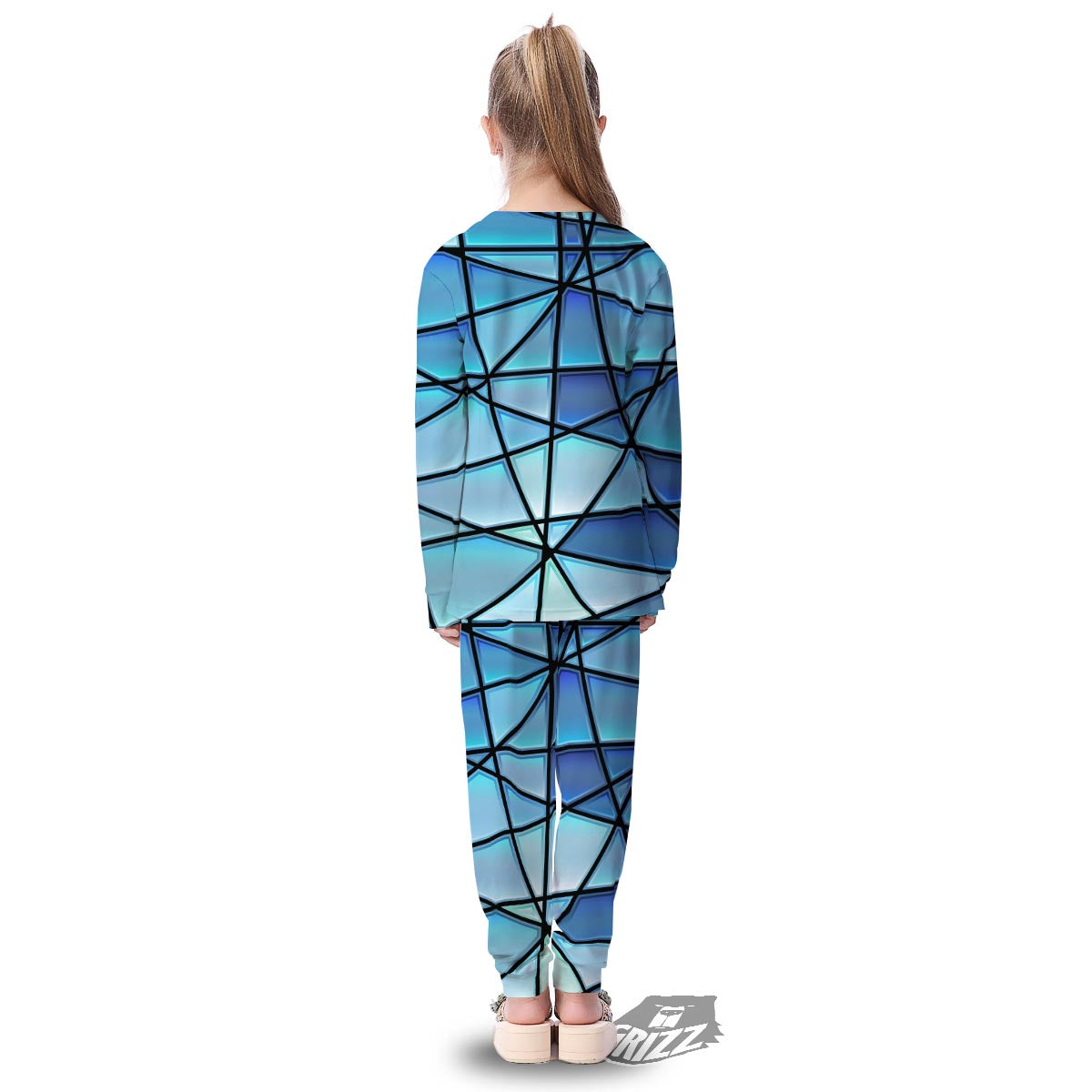 Stained Glass Mosaic Teal Print Kid's Pajamas-grizzshop