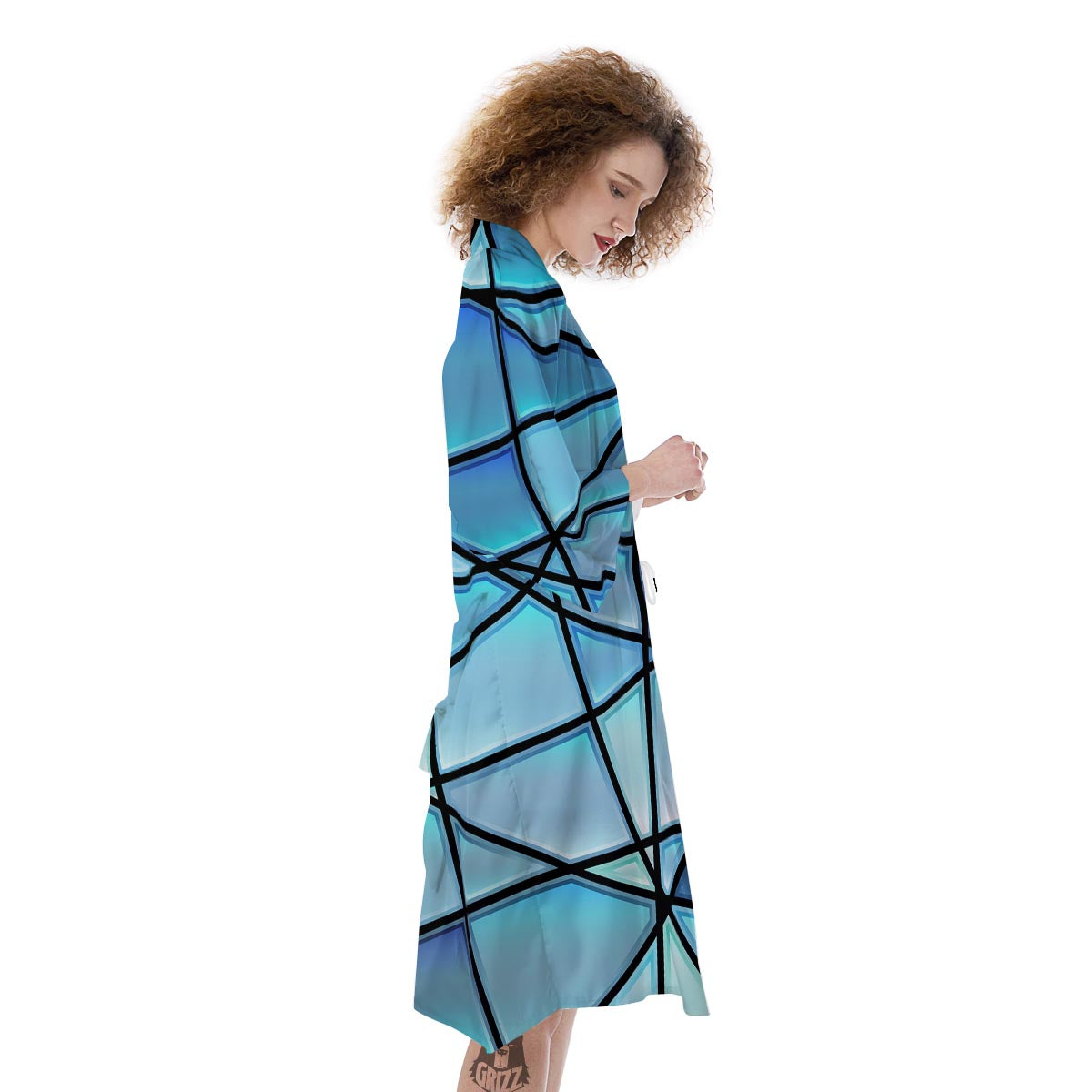 Stained Glass Mosaic Teal Print Kimono-grizzshop