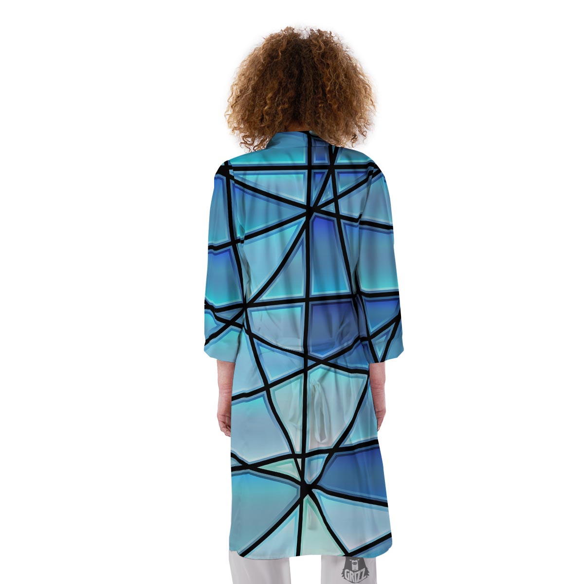 Stained Glass Mosaic Teal Print Kimono-grizzshop