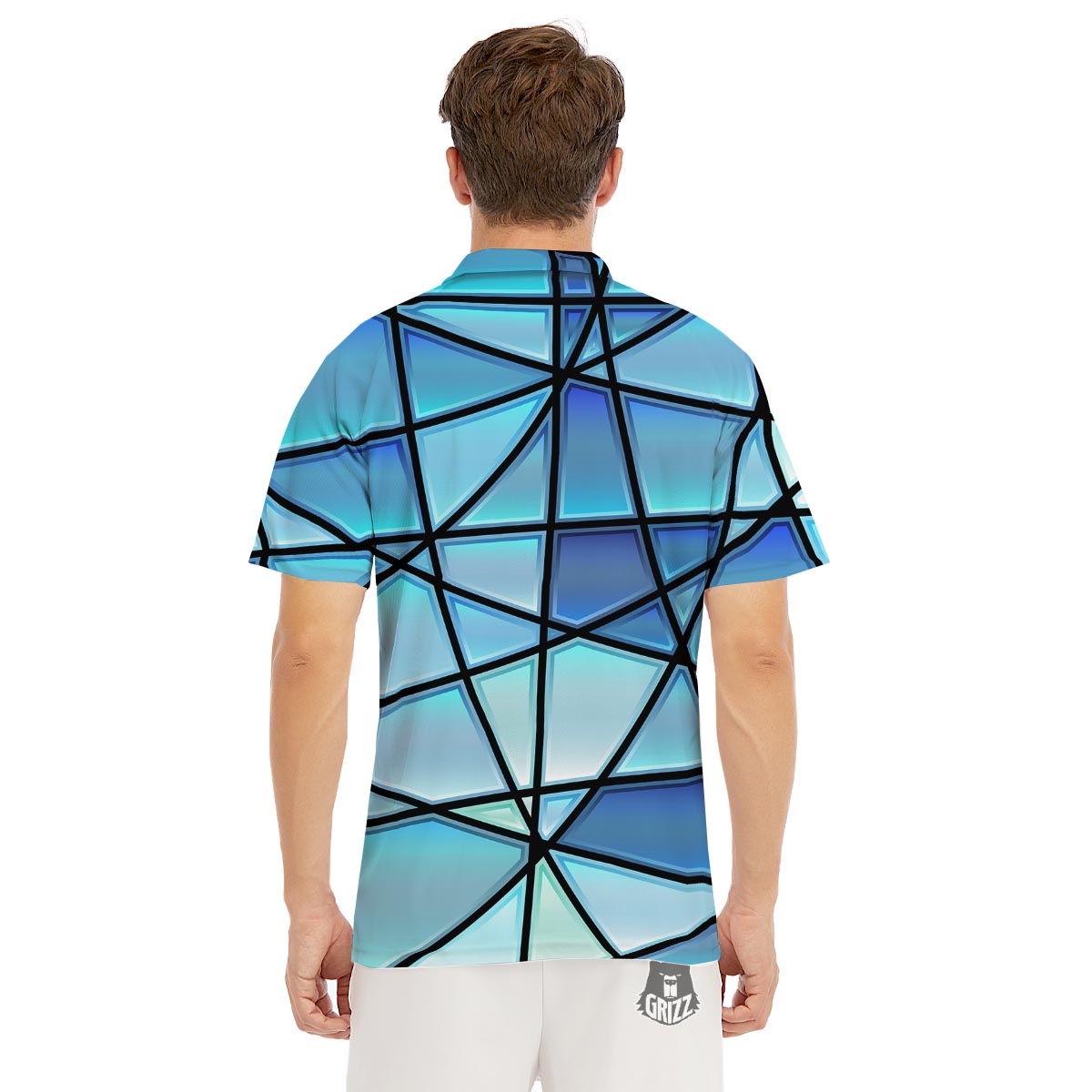 Stained Glass Mosaic Teal Print Men's Golf Shirts-grizzshop