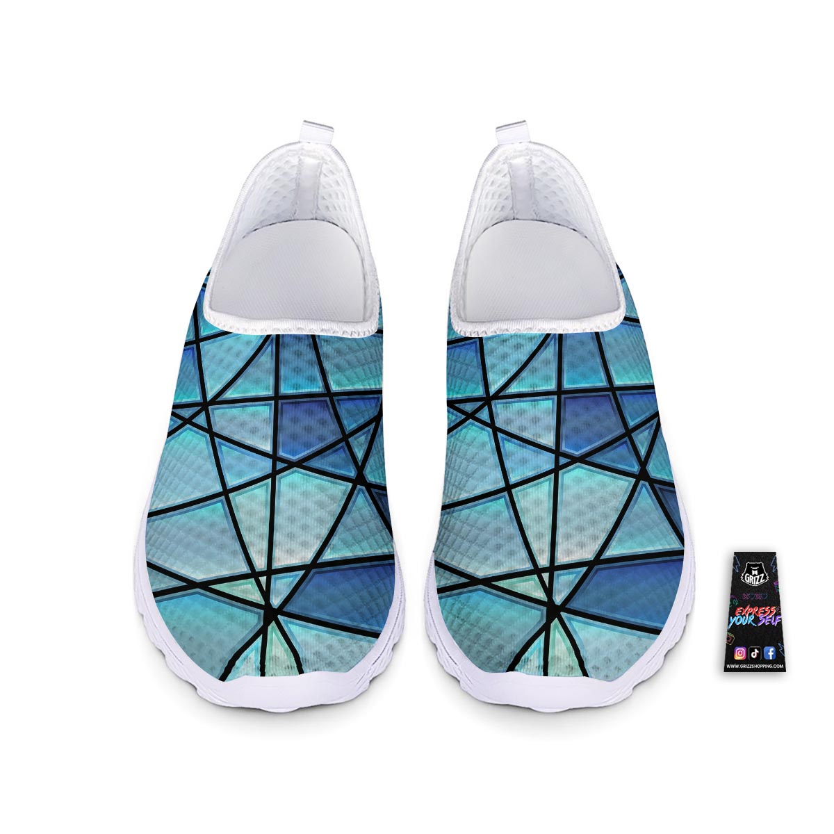 Stained Glass Mosaic Teal Print Nurse Shoes-grizzshop