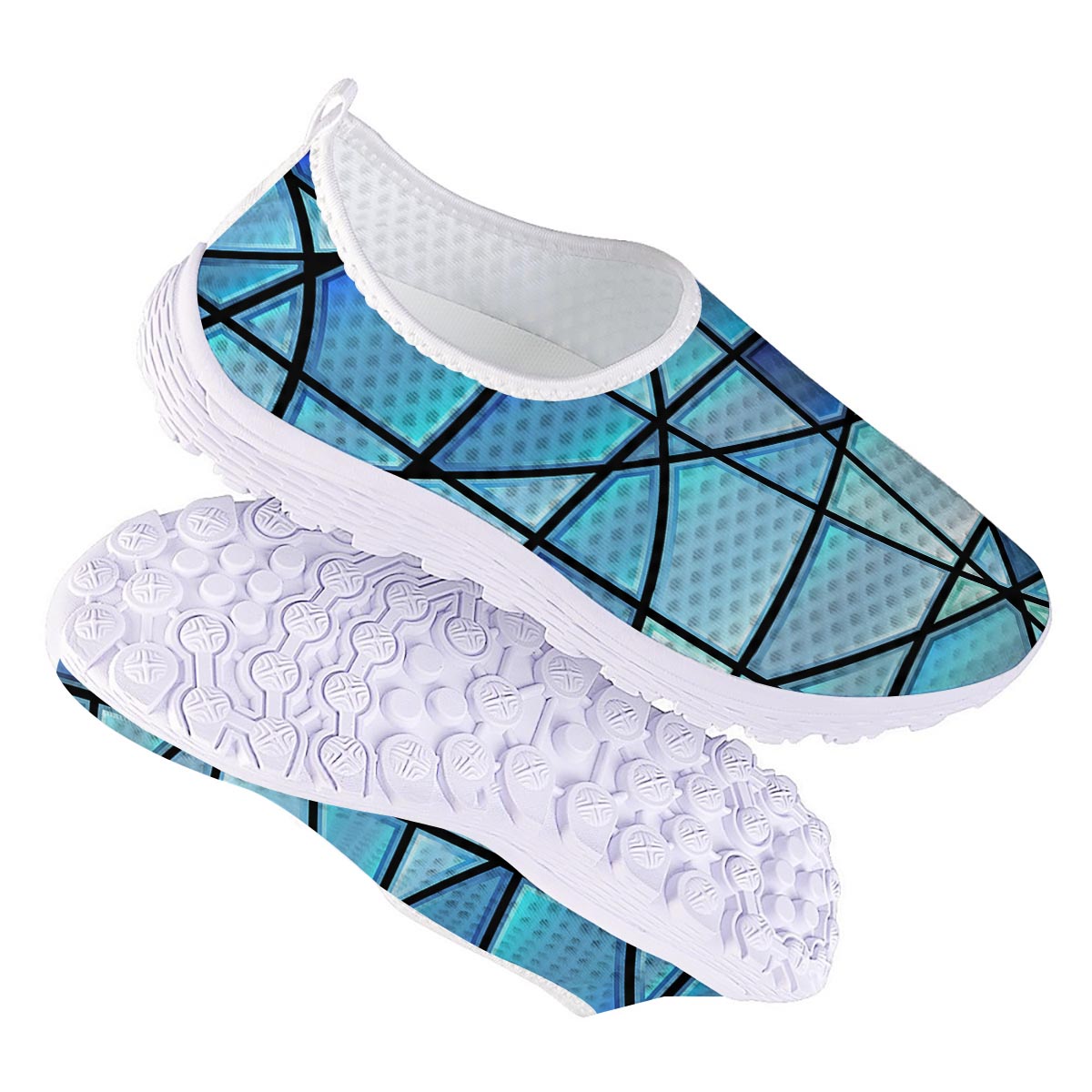 Stained Glass Mosaic Teal Print Nurse Shoes-grizzshop