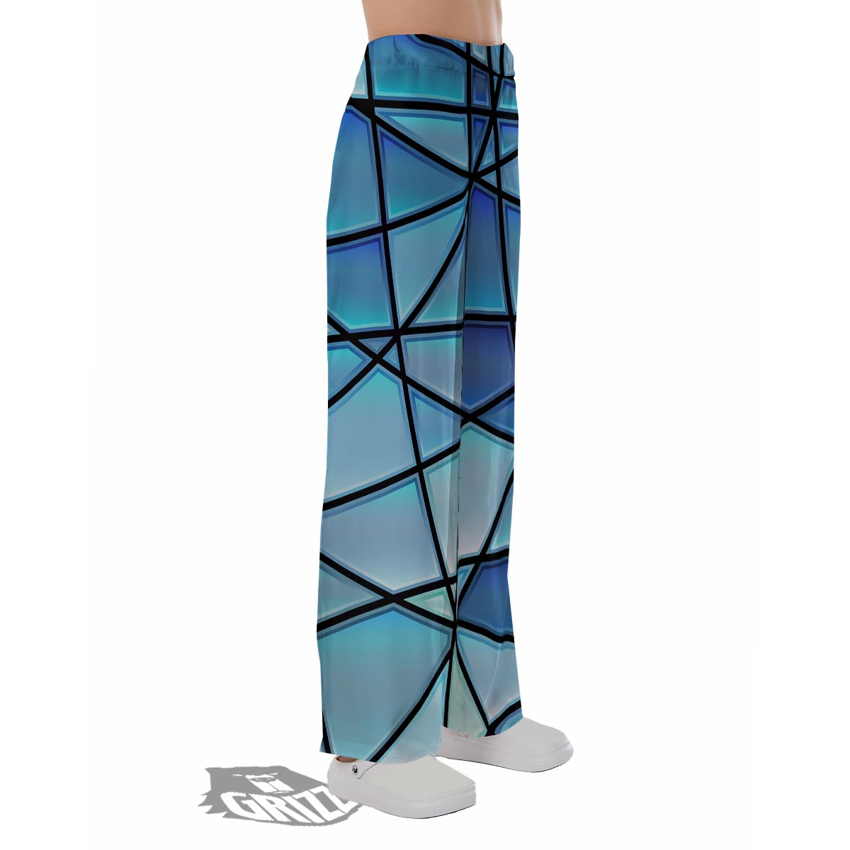 Stained Glass Mosaic Teal Print Pajama Pants-grizzshop