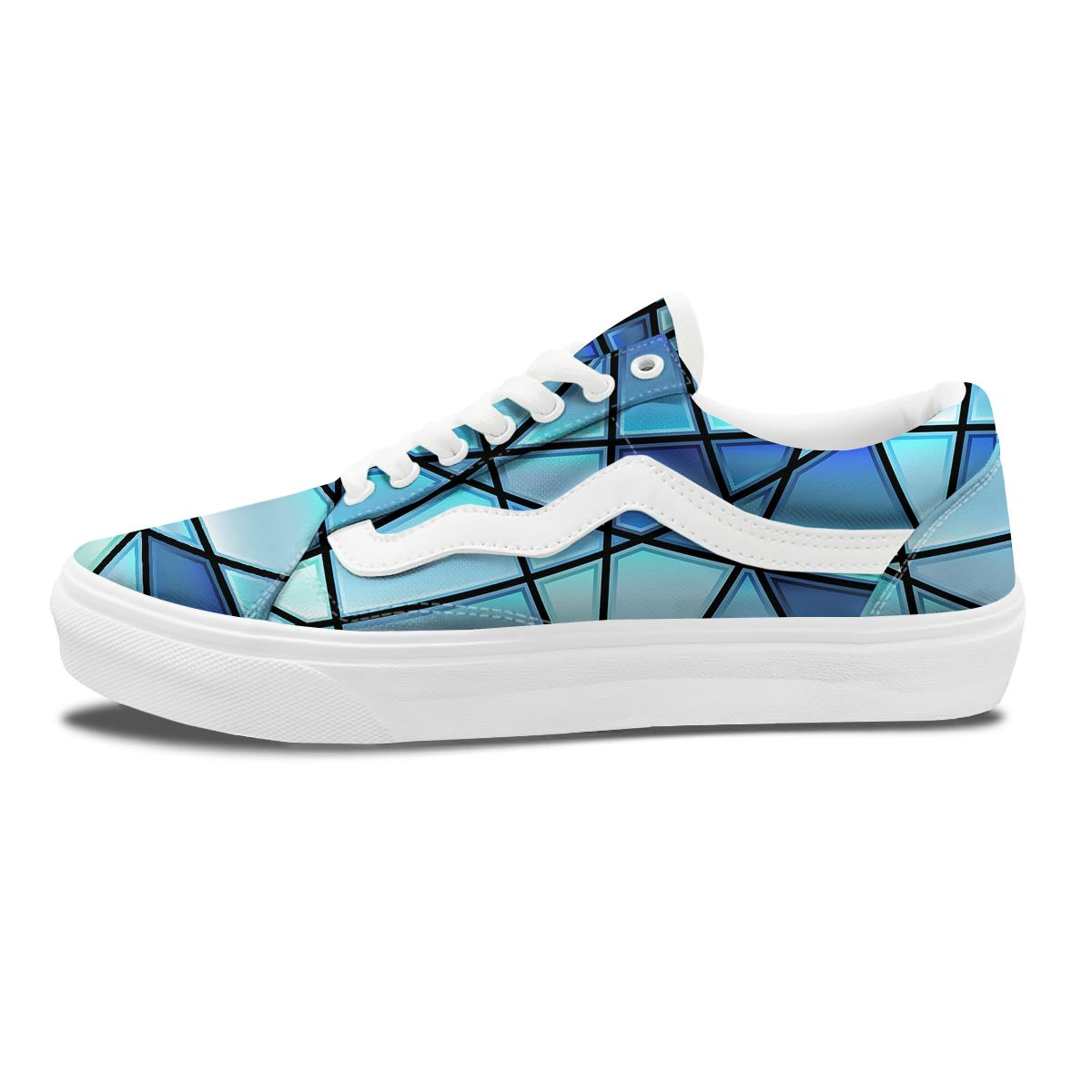 Stained Glass Mosaic Teal Print Skate Shoes-grizzshop