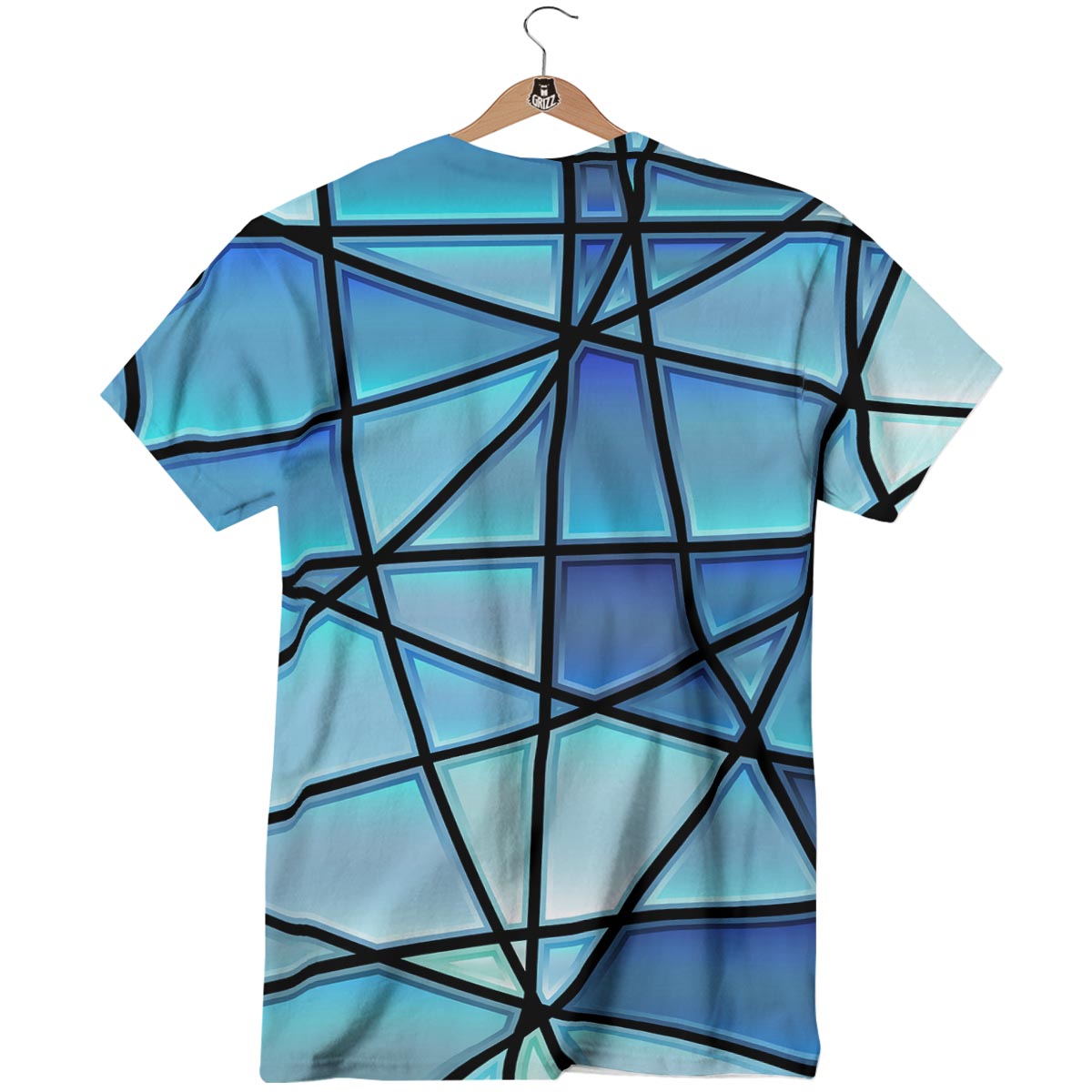 Stained Glass Mosaic Teal Print T-Shirt-grizzshop
