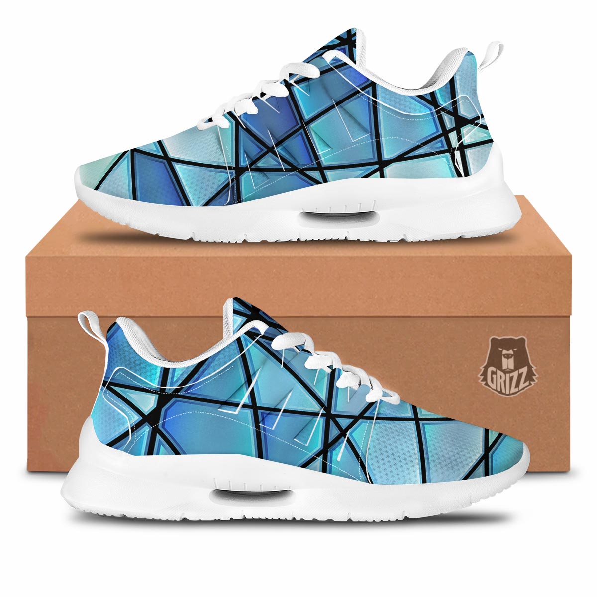 Stained Glass Mosaic Teal Print Tennis Shoes-grizzshop