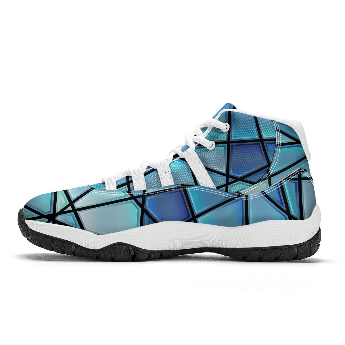 Stained Glass Mosaic Teal Print White Bball Shoes-grizzshop