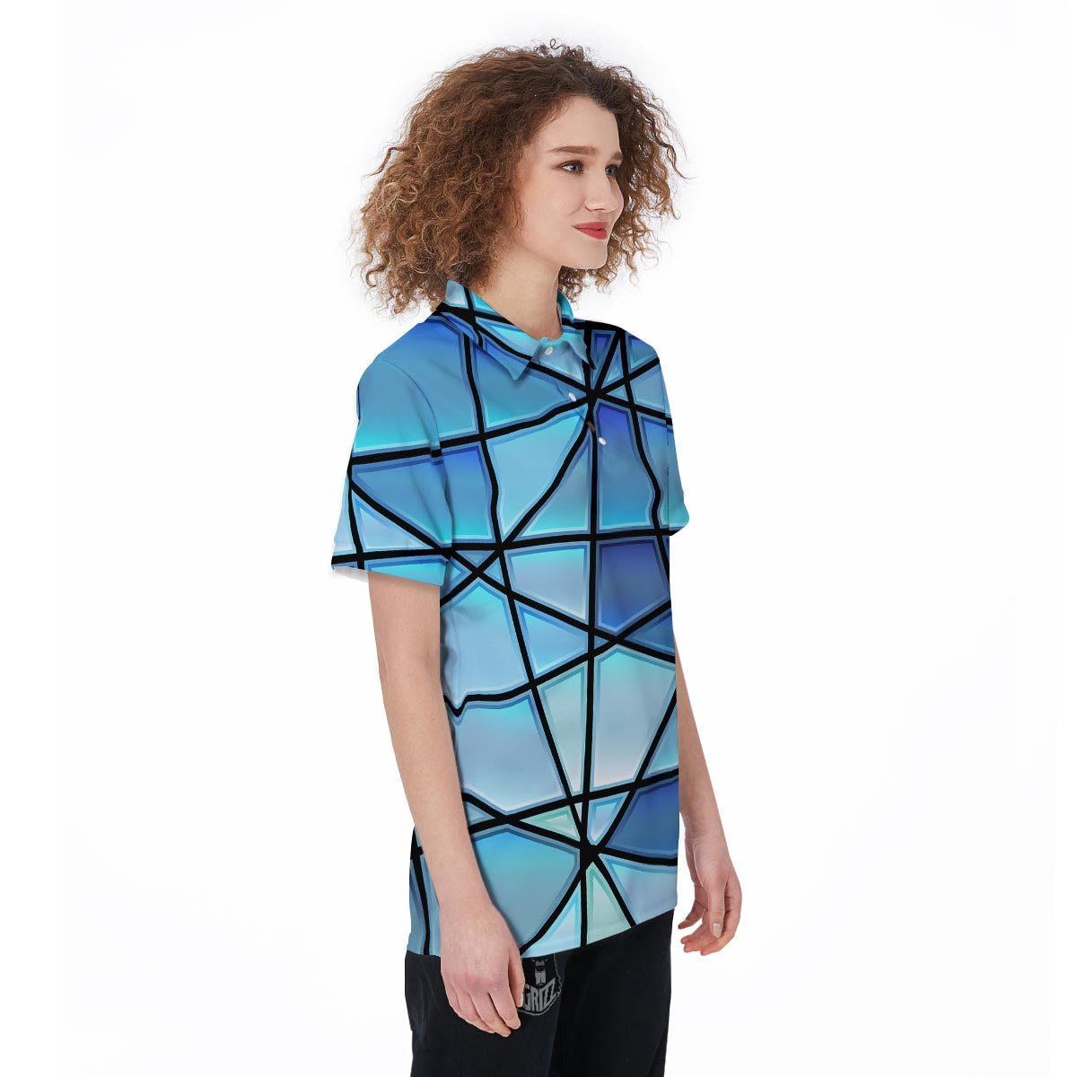 Stained Glass Mosaic Teal Print Women's Golf Shirts-grizzshop