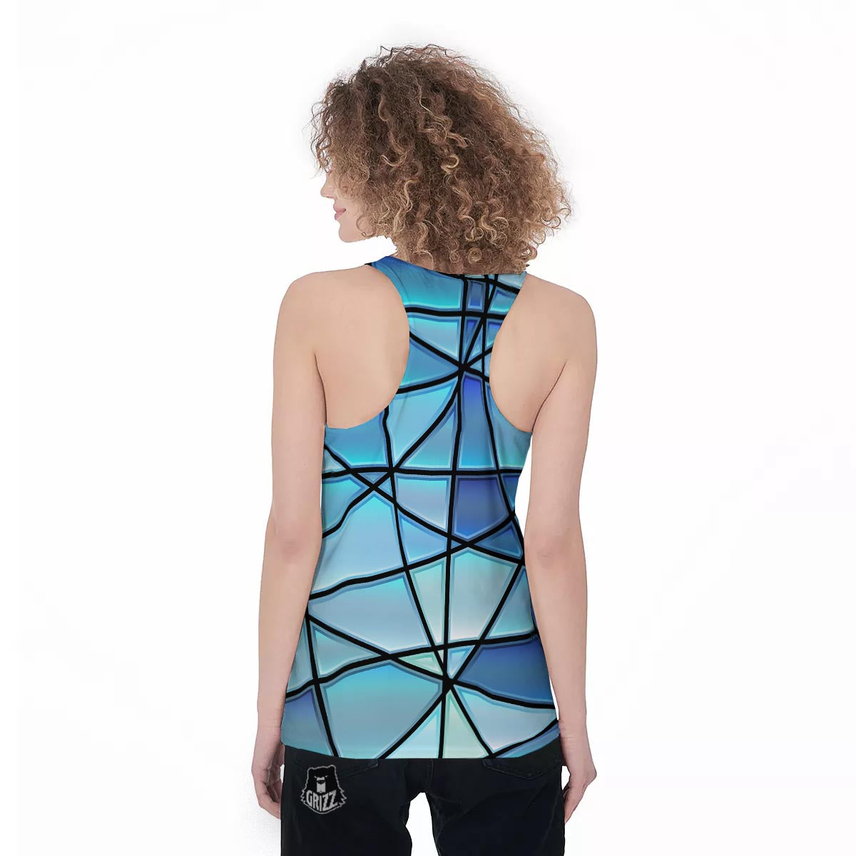 Stained Glass Mosaic Teal Print Women's Racerback Tank Top-grizzshop
