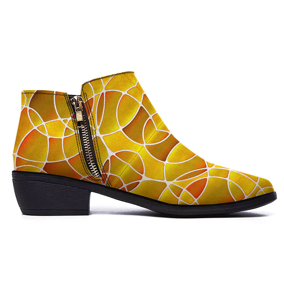 Stained Glass Mosaic Yellow Print Pattern Ankle Boots-grizzshop