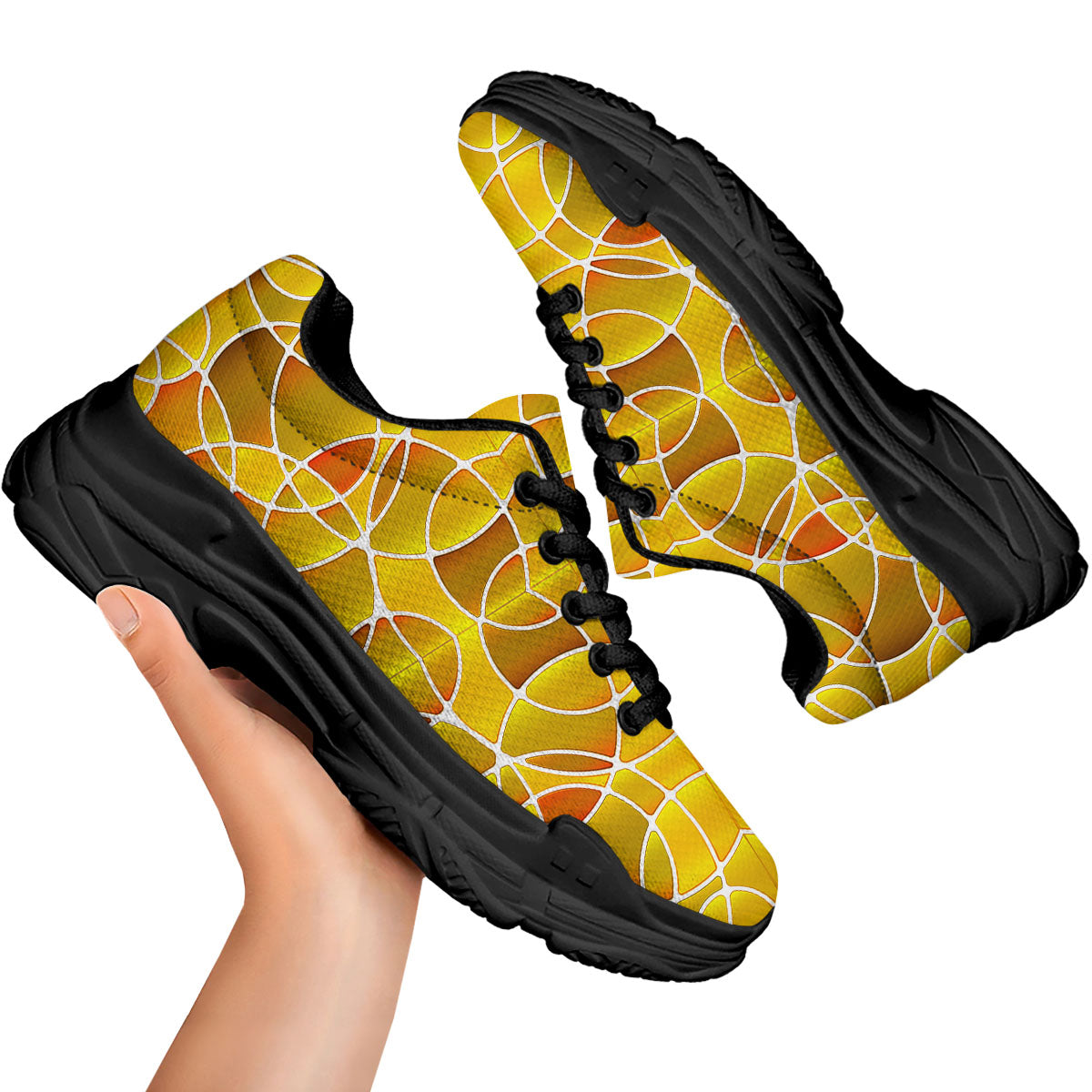 Stained Glass Mosaic Yellow Print Pattern Black Chunky Shoes-grizzshop