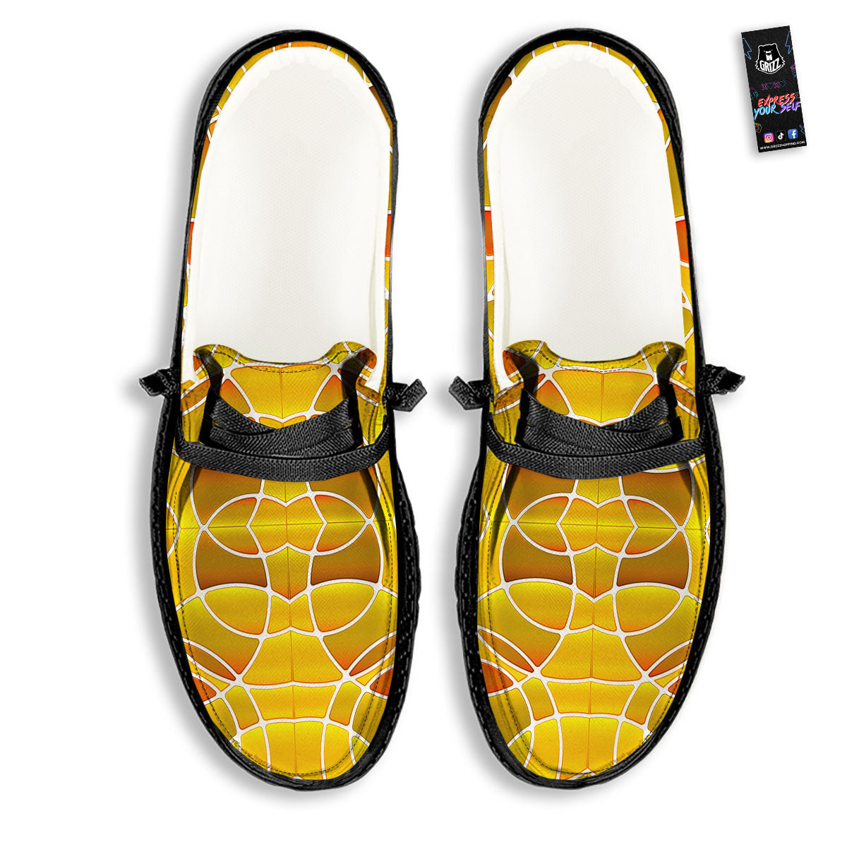 Stained Glass Mosaic Yellow Print Pattern Black Loafers-grizzshop