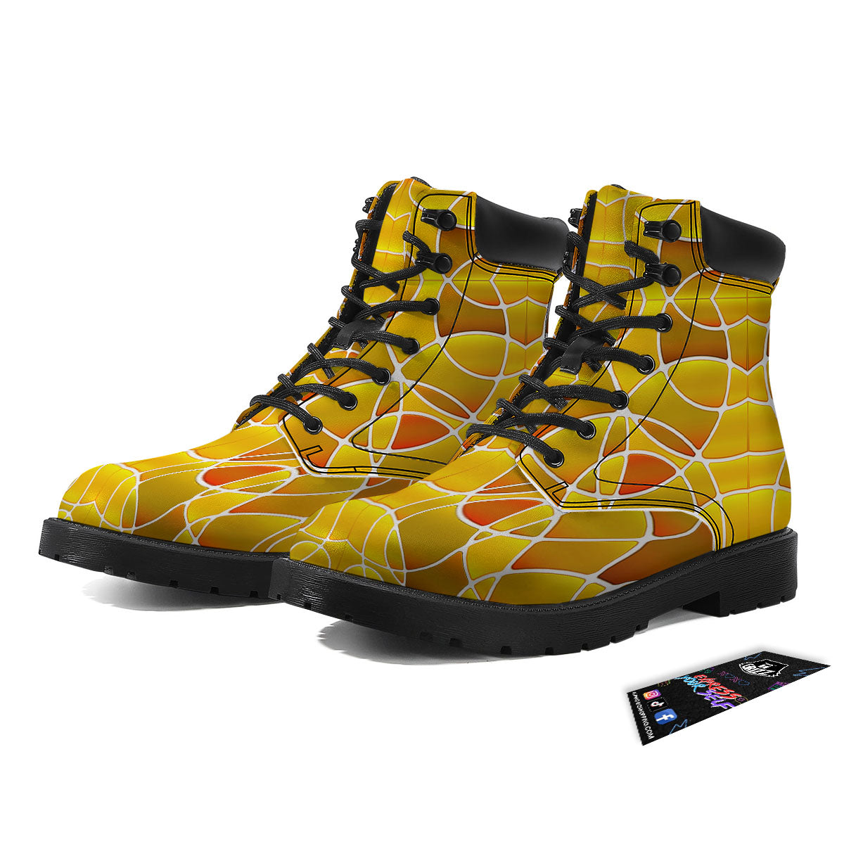 Stained Glass Mosaic Yellow Print Pattern Boots-grizzshop