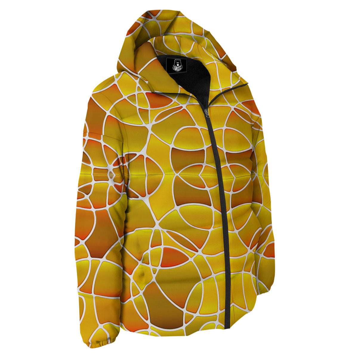 Stained Glass Mosaic Yellow Print Pattern Down Jacket-grizzshop