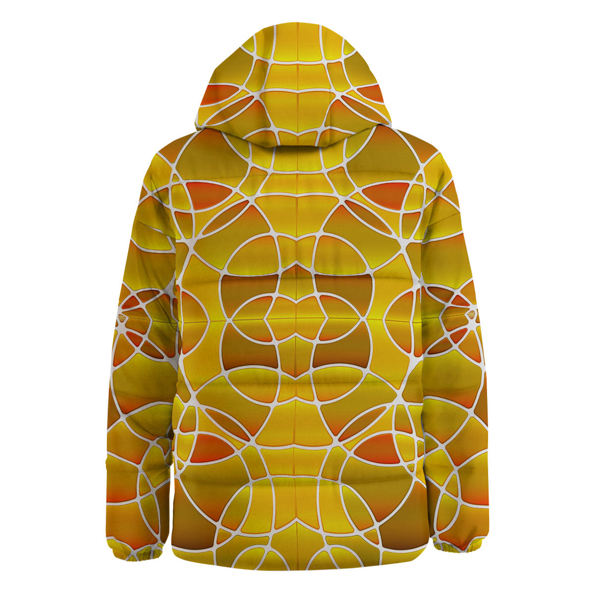 Stained Glass Mosaic Yellow Print Pattern Down Jacket-grizzshop