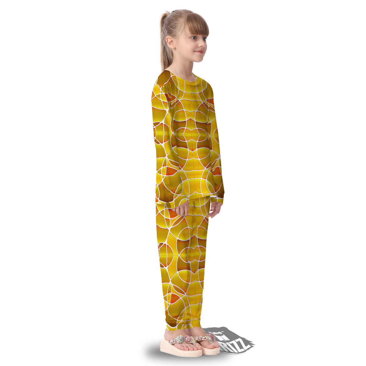 Stained Glass Mosaic Yellow Print Pattern Kid's Pajamas-grizzshop