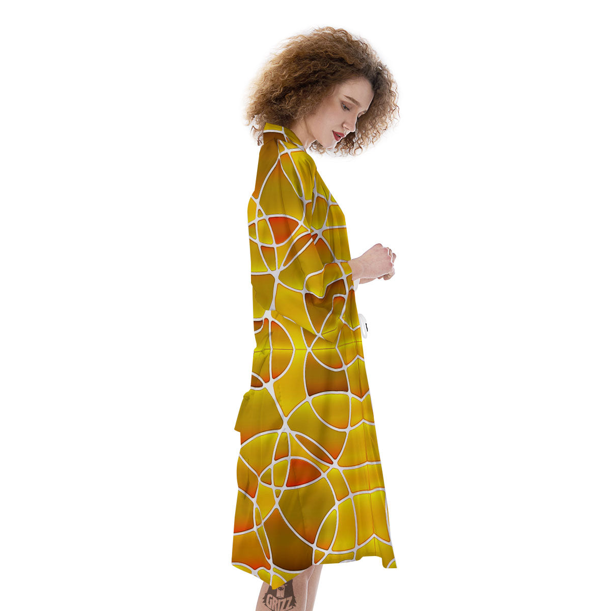 Stained Glass Mosaic Yellow Print Pattern Kimono-grizzshop