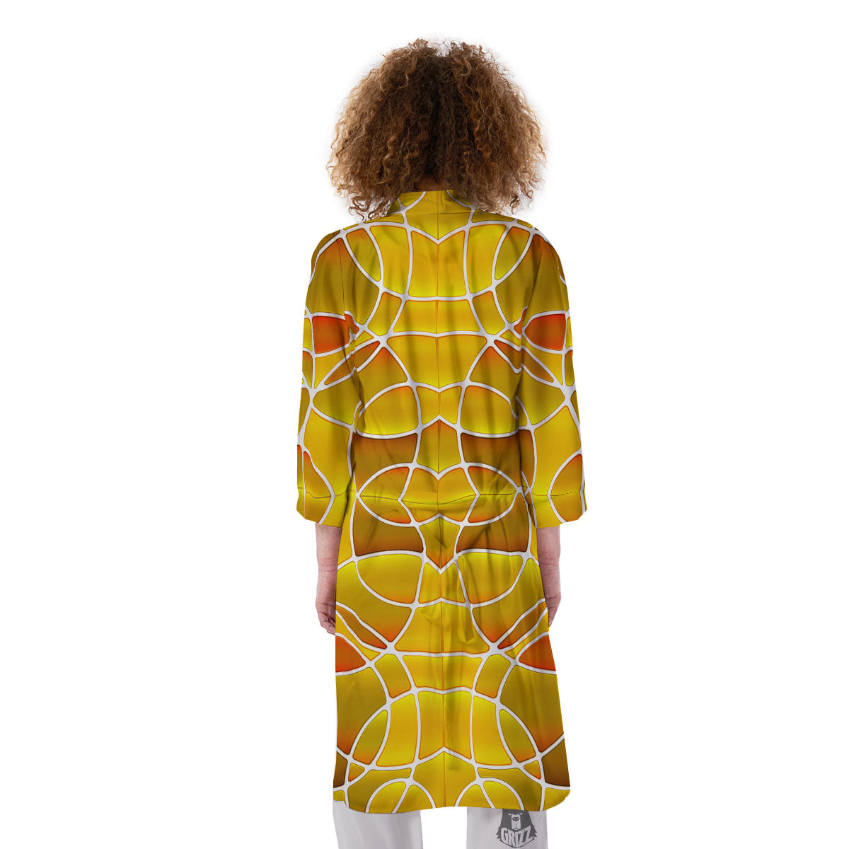 Stained Glass Mosaic Yellow Print Pattern Kimono-grizzshop