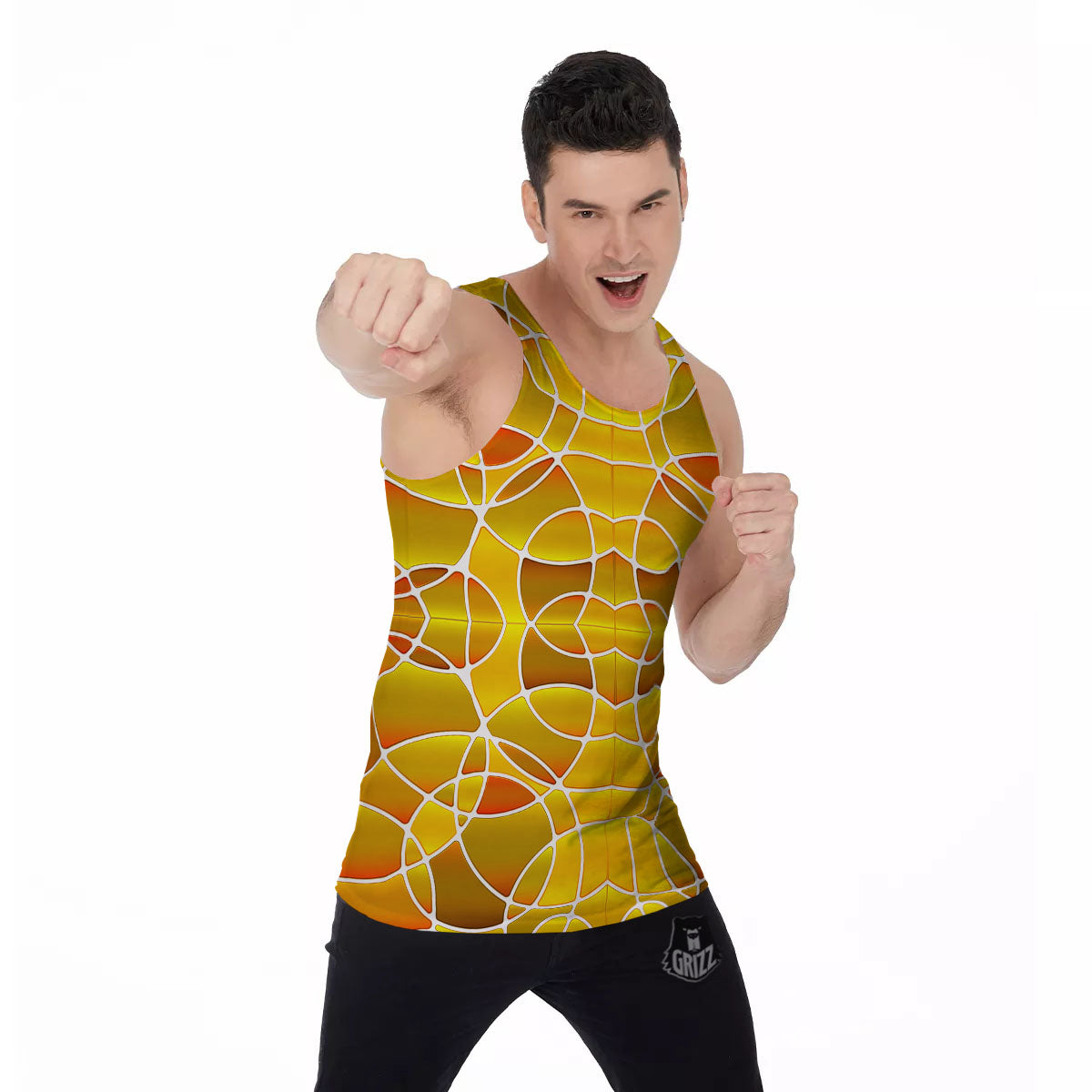 Stained Glass Mosaic Yellow Print Pattern Men's Tank Top-grizzshop