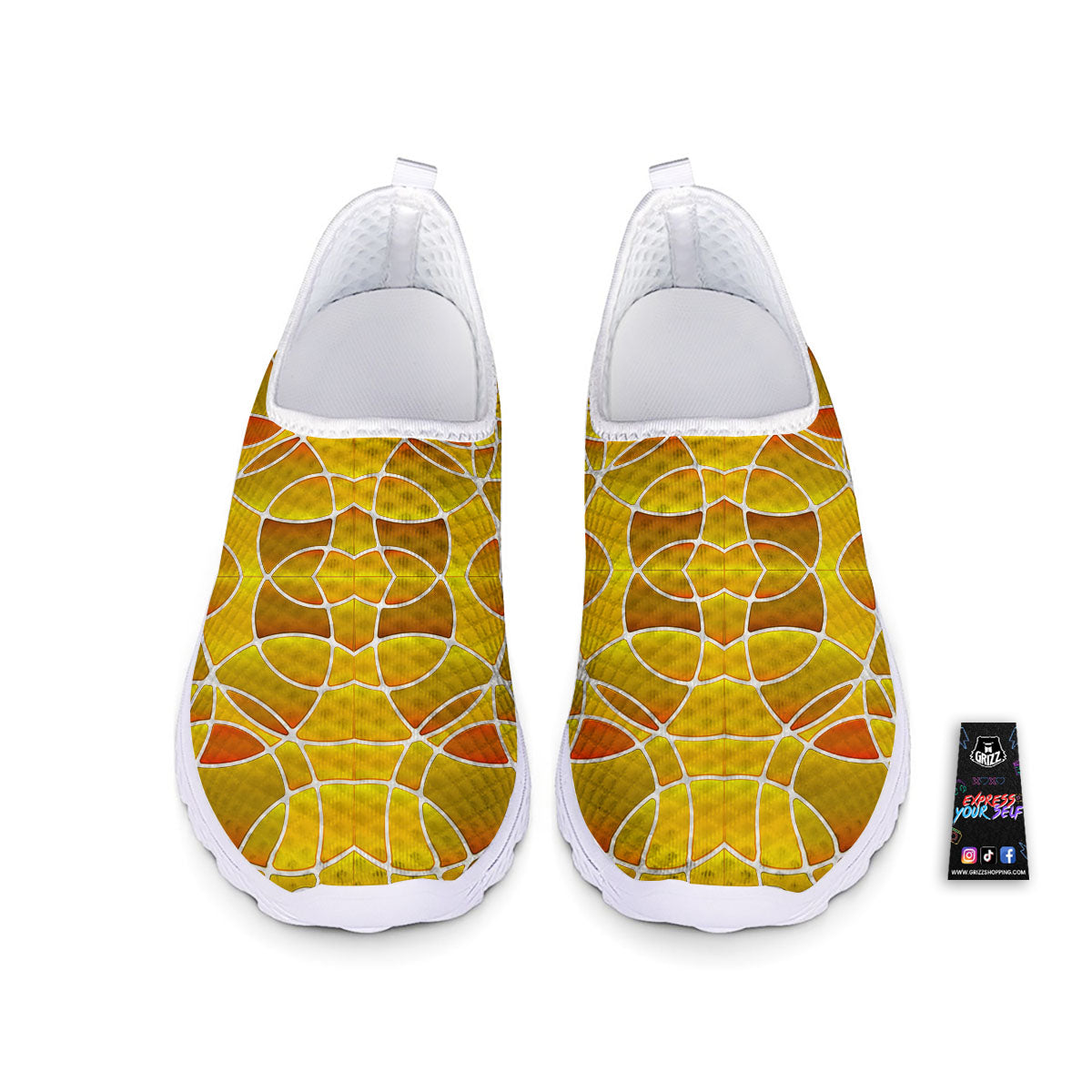 Stained Glass Mosaic Yellow Print Pattern Nurse Shoes-grizzshop