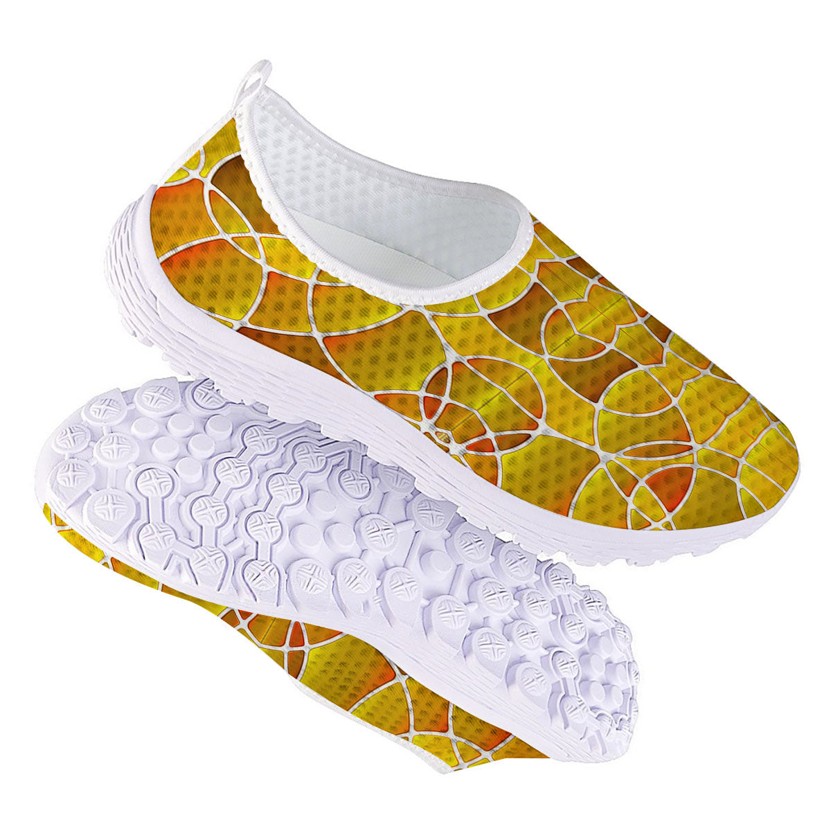 Stained Glass Mosaic Yellow Print Pattern Nurse Shoes-grizzshop
