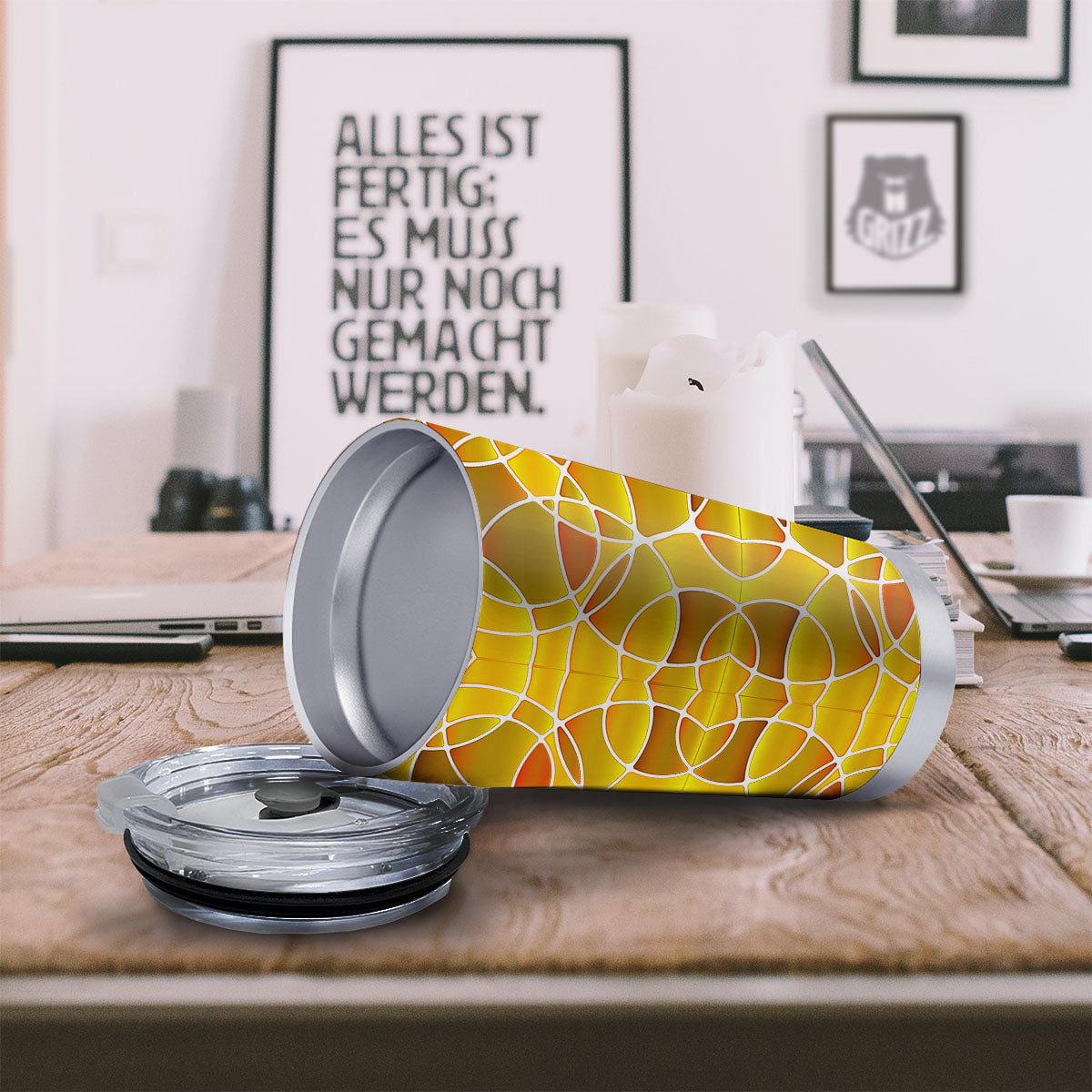 Stained Glass Mosaic Yellow Print Pattern Tumbler-grizzshop