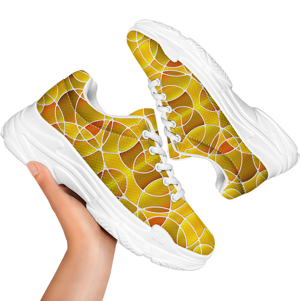 Stained Glass Mosaic Yellow Print Pattern White Chunky Shoes-grizzshop