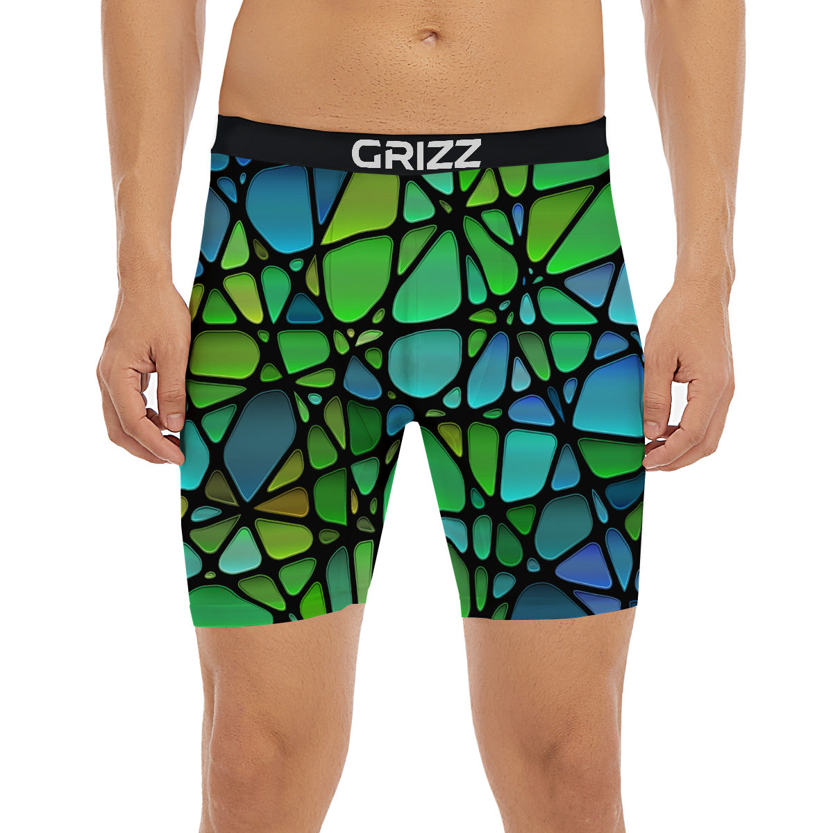 Stained Glass Green And Blue Print Boxer Briefs