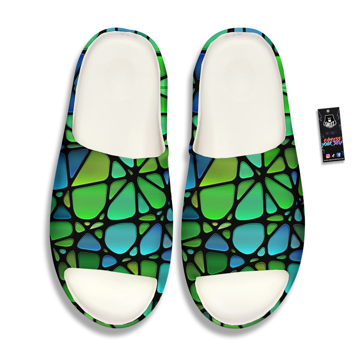 Stained Glass Green And Blue Print Sandals-grizzshop