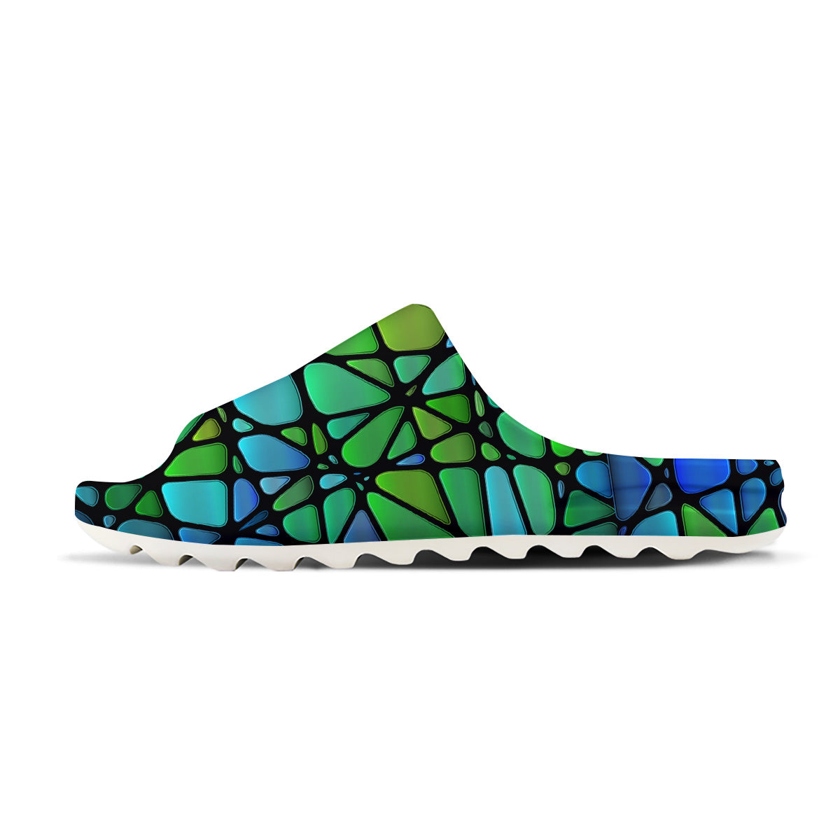 Stained Glass Green And Blue Print Sandals-grizzshop