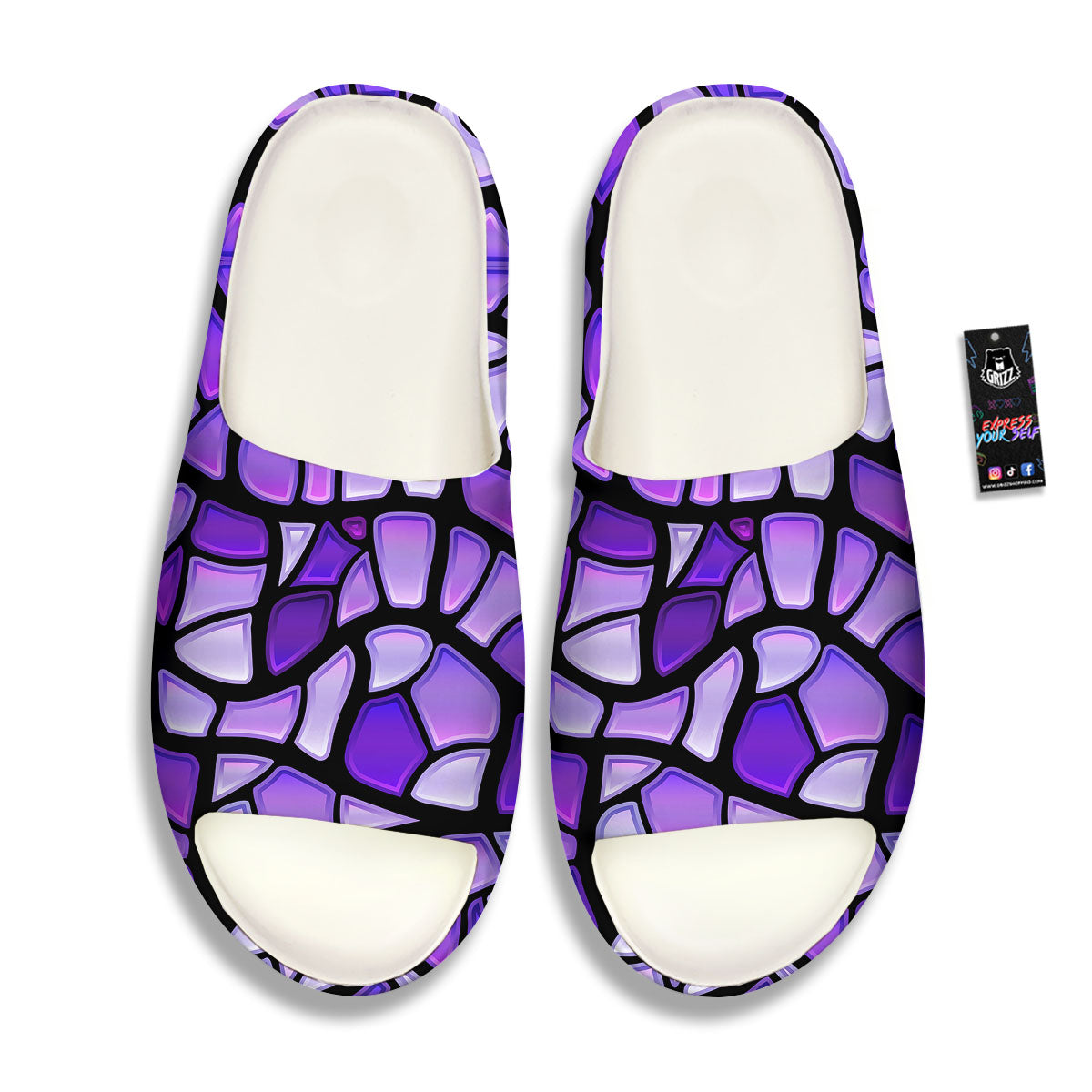 Stained Glass Mosaic Purple Print Sandals-grizzshop