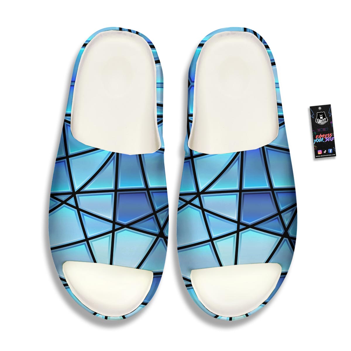 Stained Glass Mosaic Teal Print Sandals-grizzshop