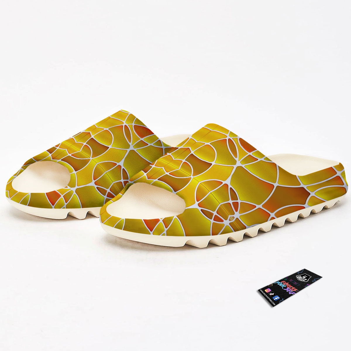 Stained Glass Mosaic Yellow Print Pattern Sandals-grizzshop